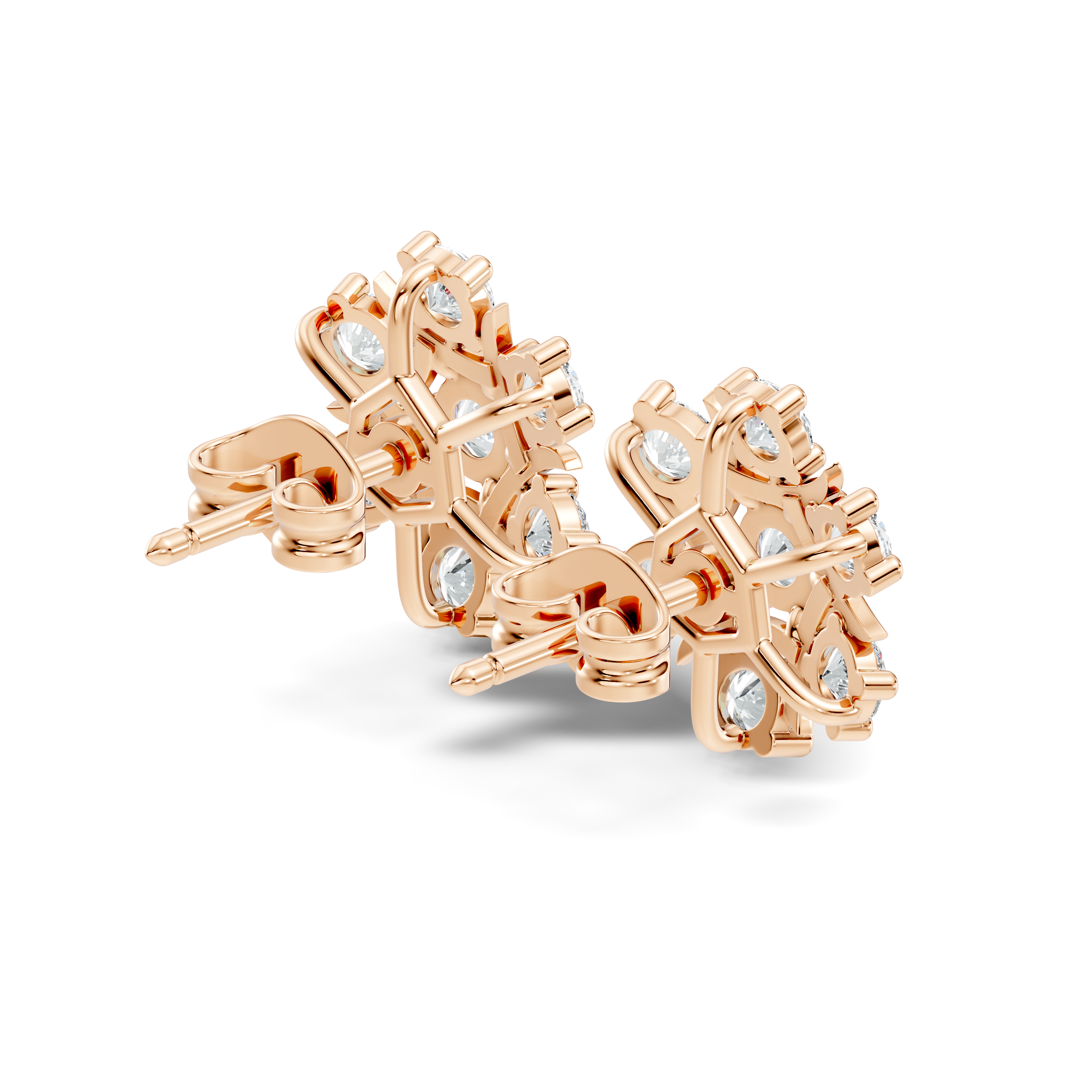 Round Diamond Snowflake Floral Cluster Stud