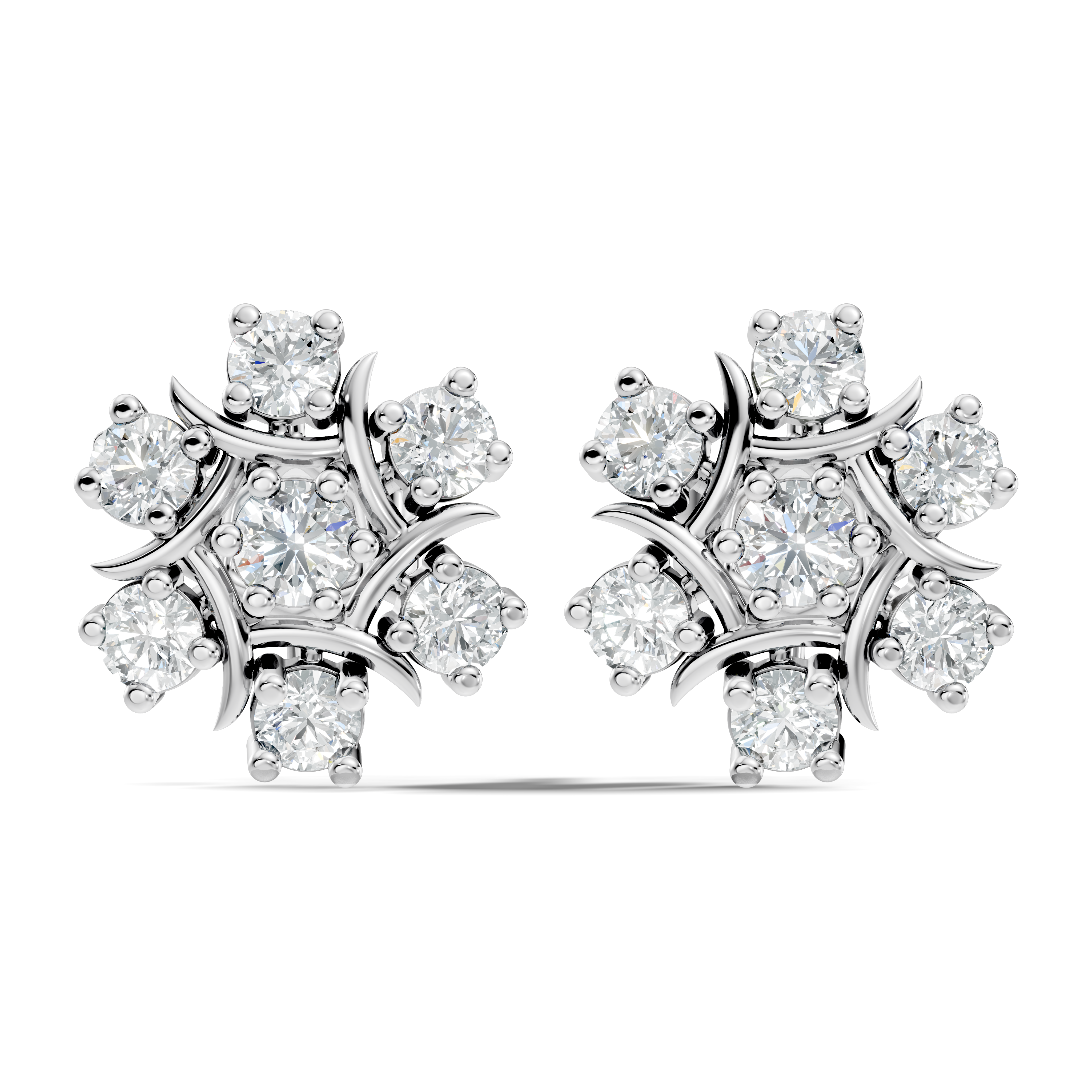 Round Diamond Snowflake Floral Cluster Stud