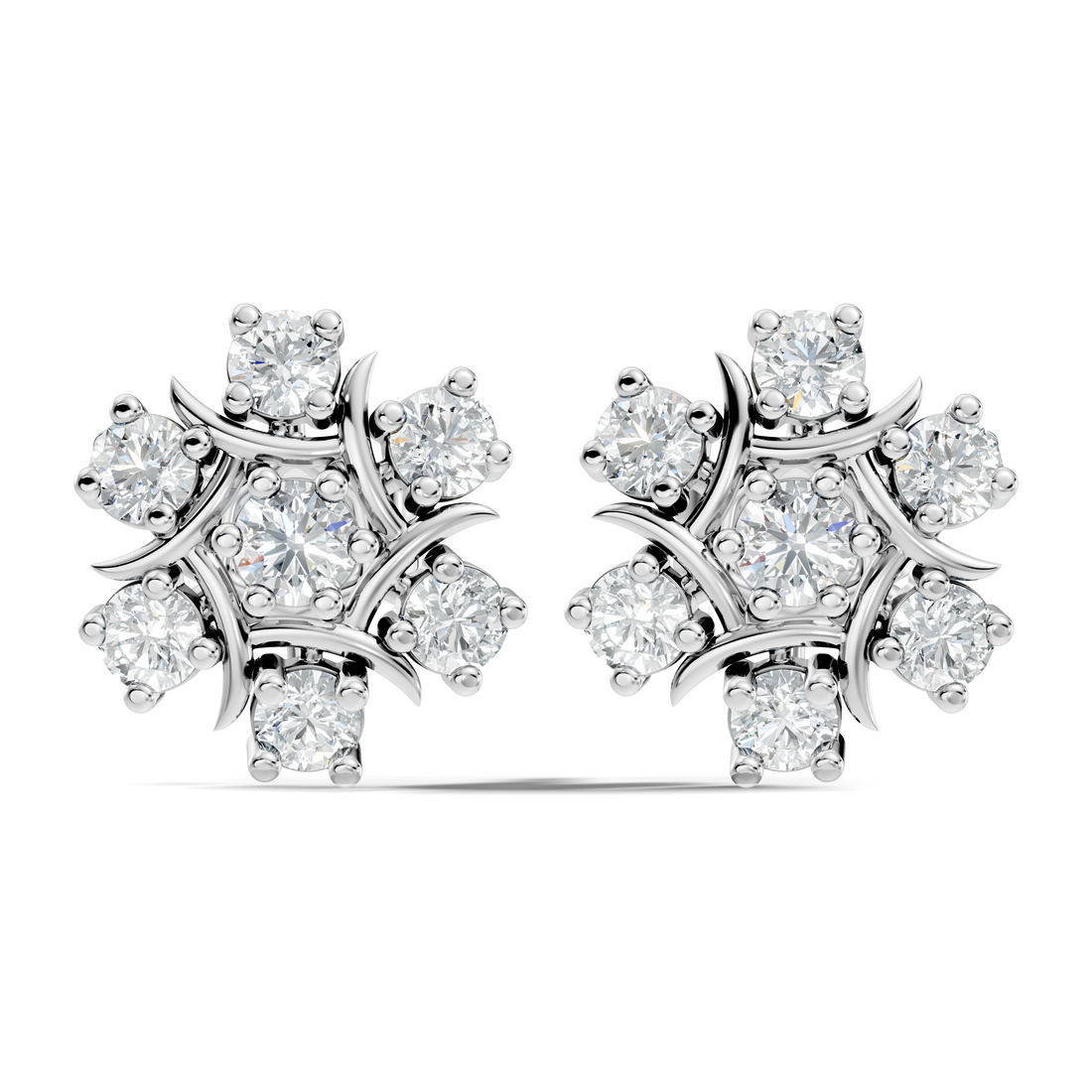 Round Diamond Snowflake Floral Cluster Stud