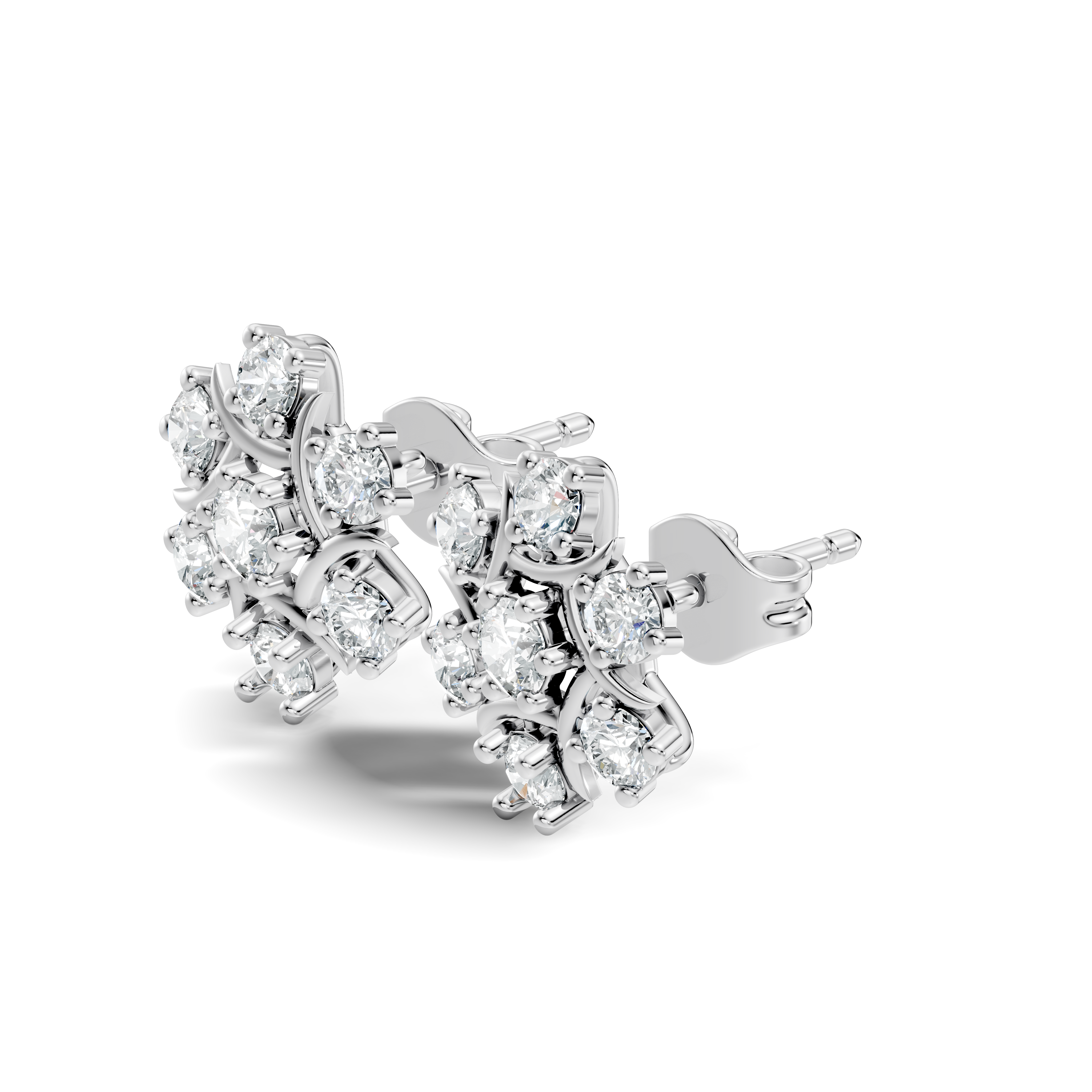 Round Diamond Snowflake Floral Cluster Stud