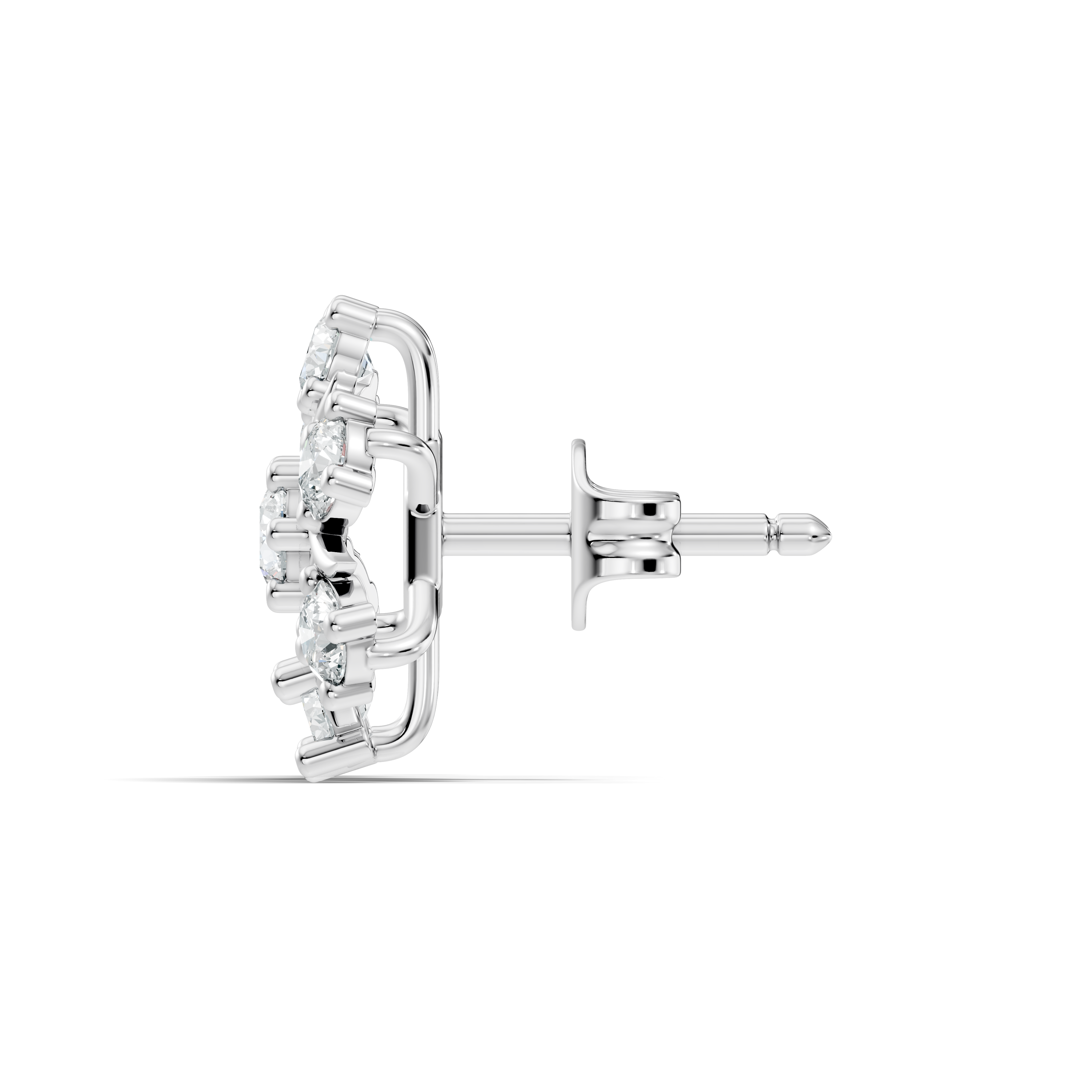 Round Diamond Snowflake Floral Cluster Stud