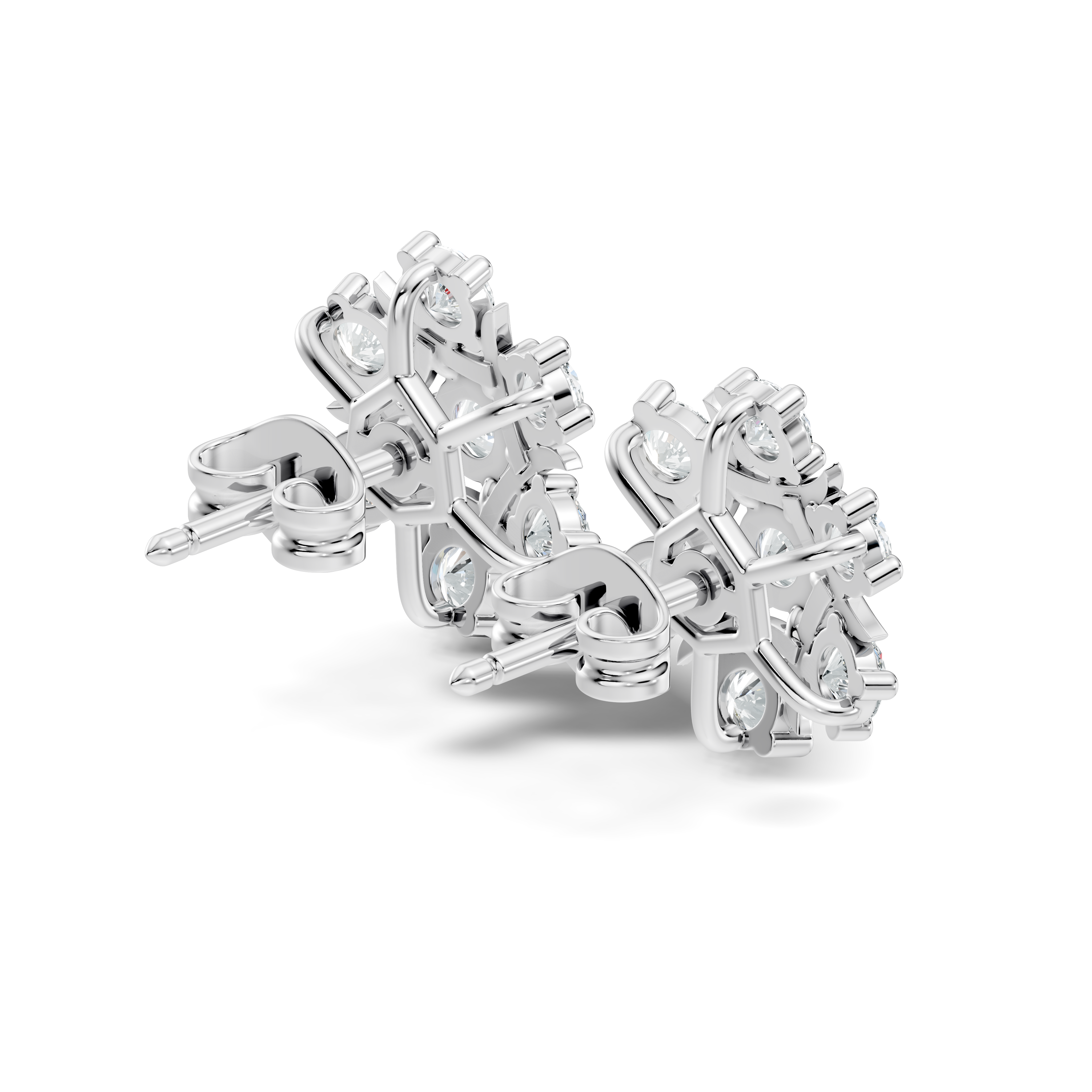 Round Diamond Snowflake Floral Cluster Stud