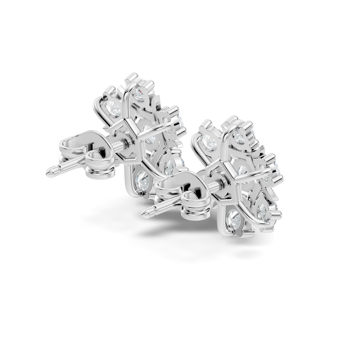 Round Diamond Snowflake Floral Cluster Stud