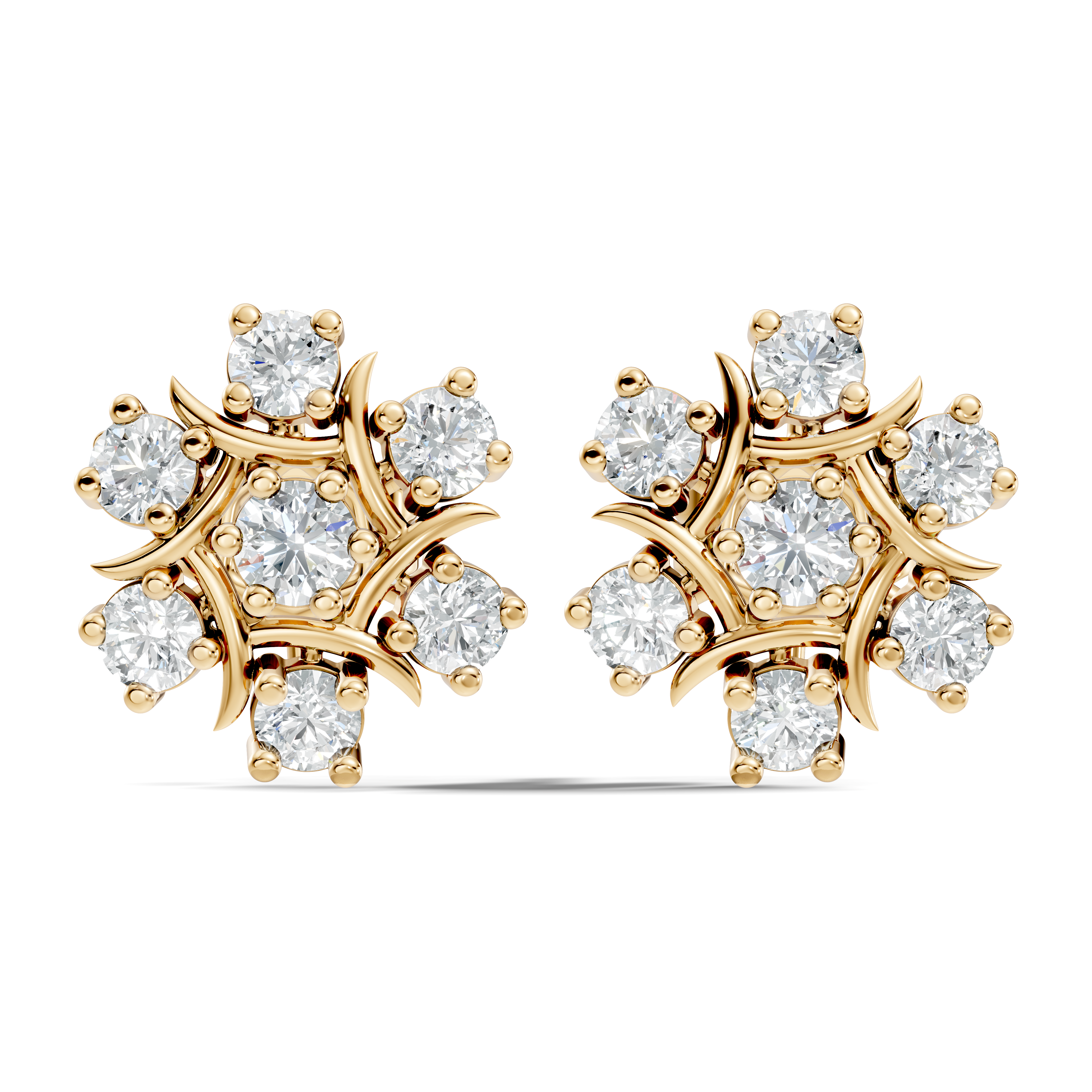 Round Diamond Snowflake Floral Cluster Stud
