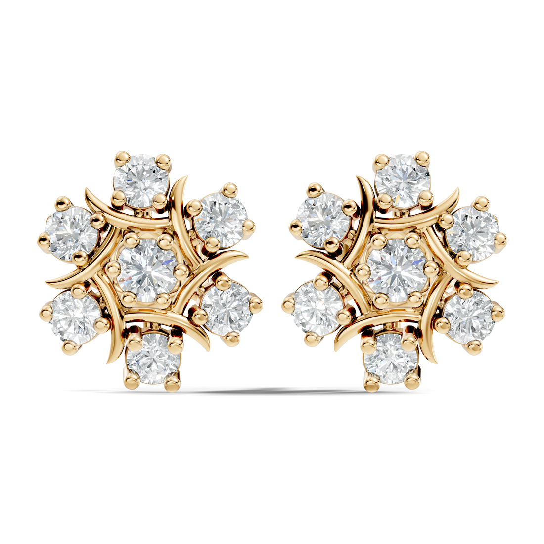 Round Diamond Snowflake Floral Cluster Stud