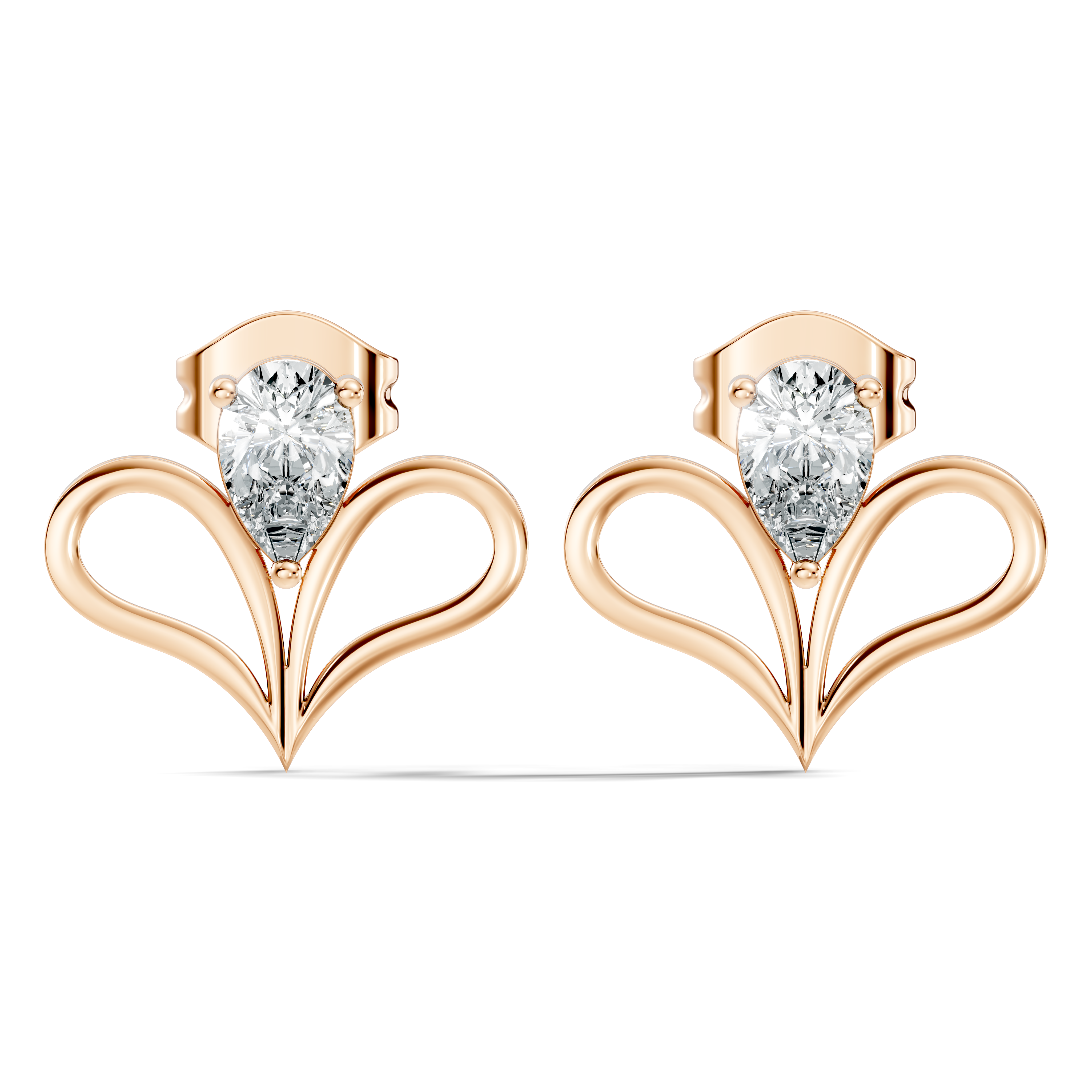 Pear Cut Solitaire & Open Heart Wing Diamond Stud