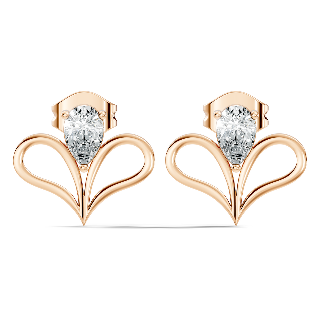 Pear Cut Solitaire & Open Heart Wing Diamond Stud