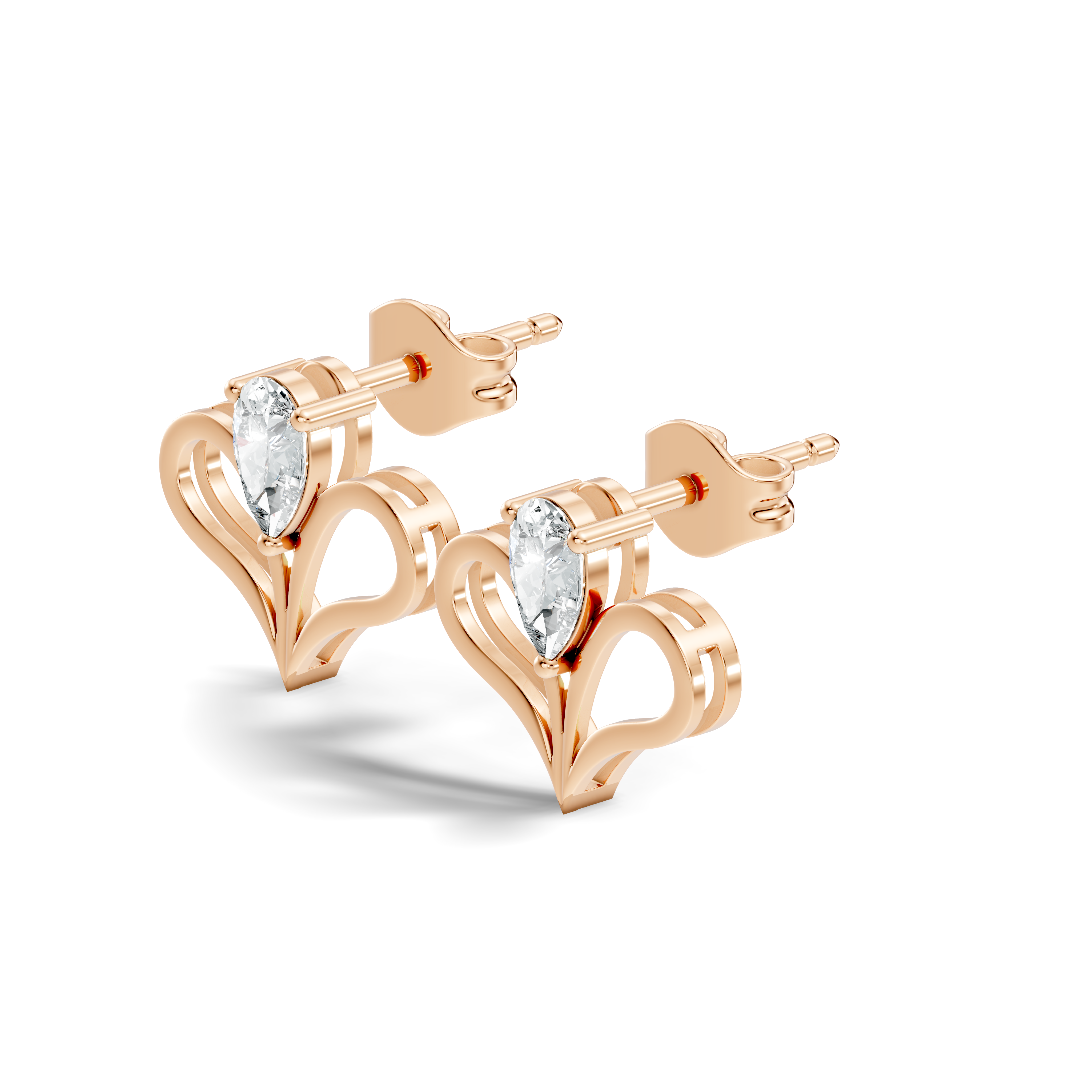Pear Cut Solitaire & Open Heart Wing Diamond Stud