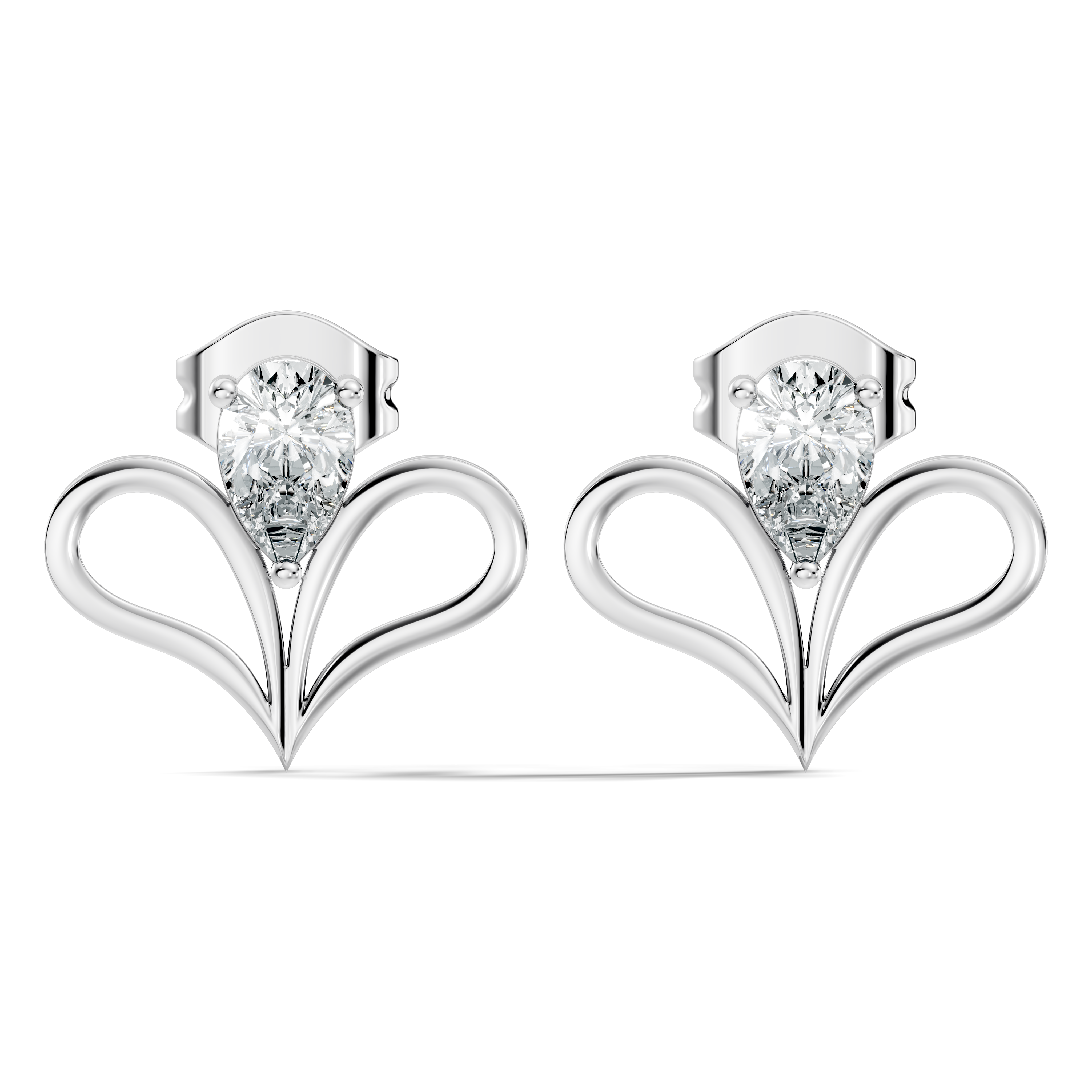 Pear Cut Solitaire & Open Heart Wing Diamond Stud