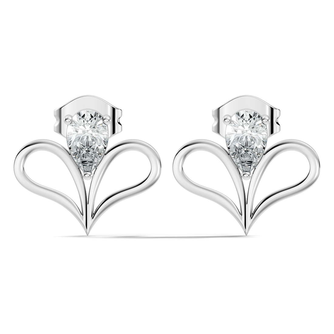 Pear Cut Solitaire & Open Heart Wing Diamond Stud