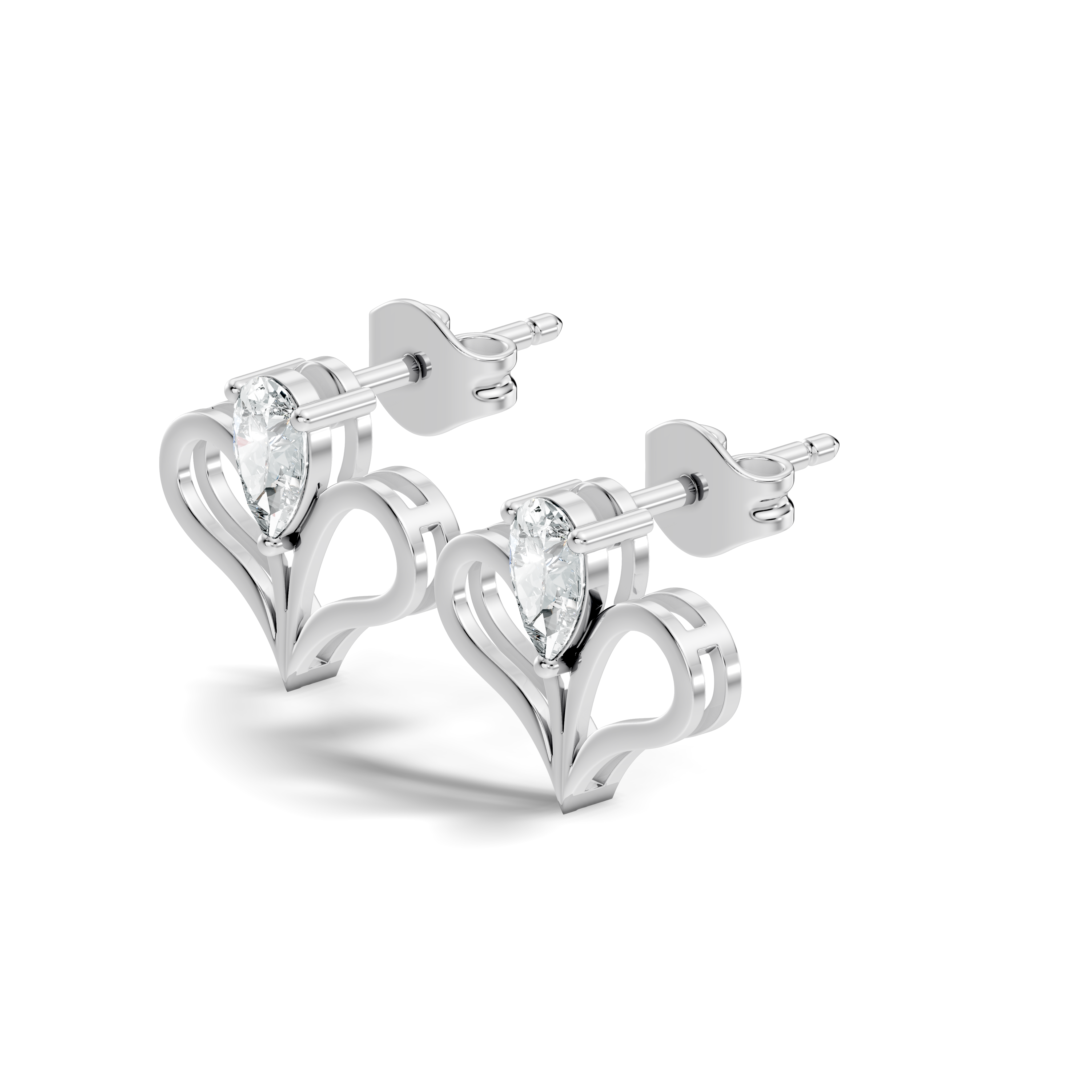 Pear Cut Solitaire & Open Heart Wing Diamond Stud