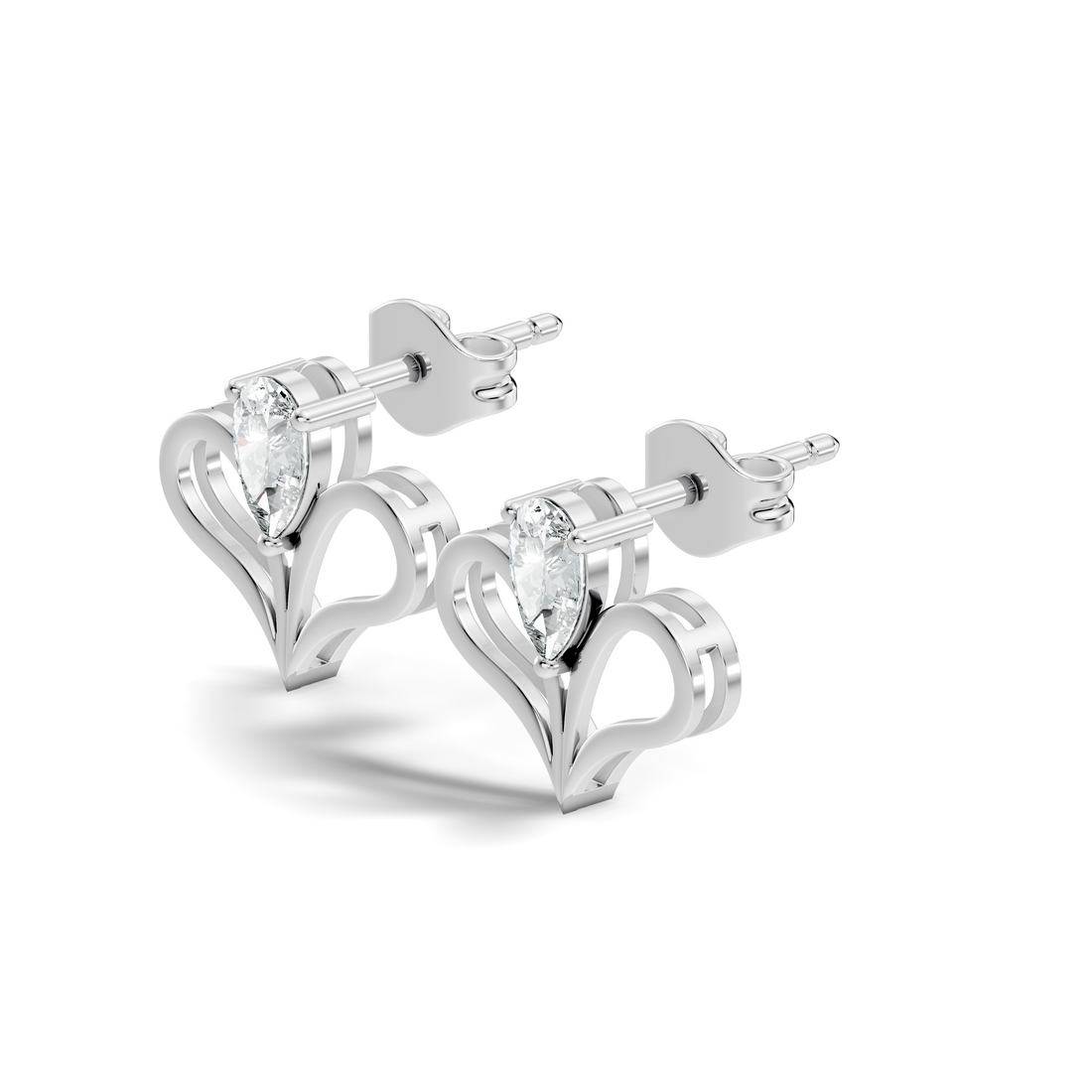 Pear Cut Solitaire & Open Heart Wing Diamond Stud