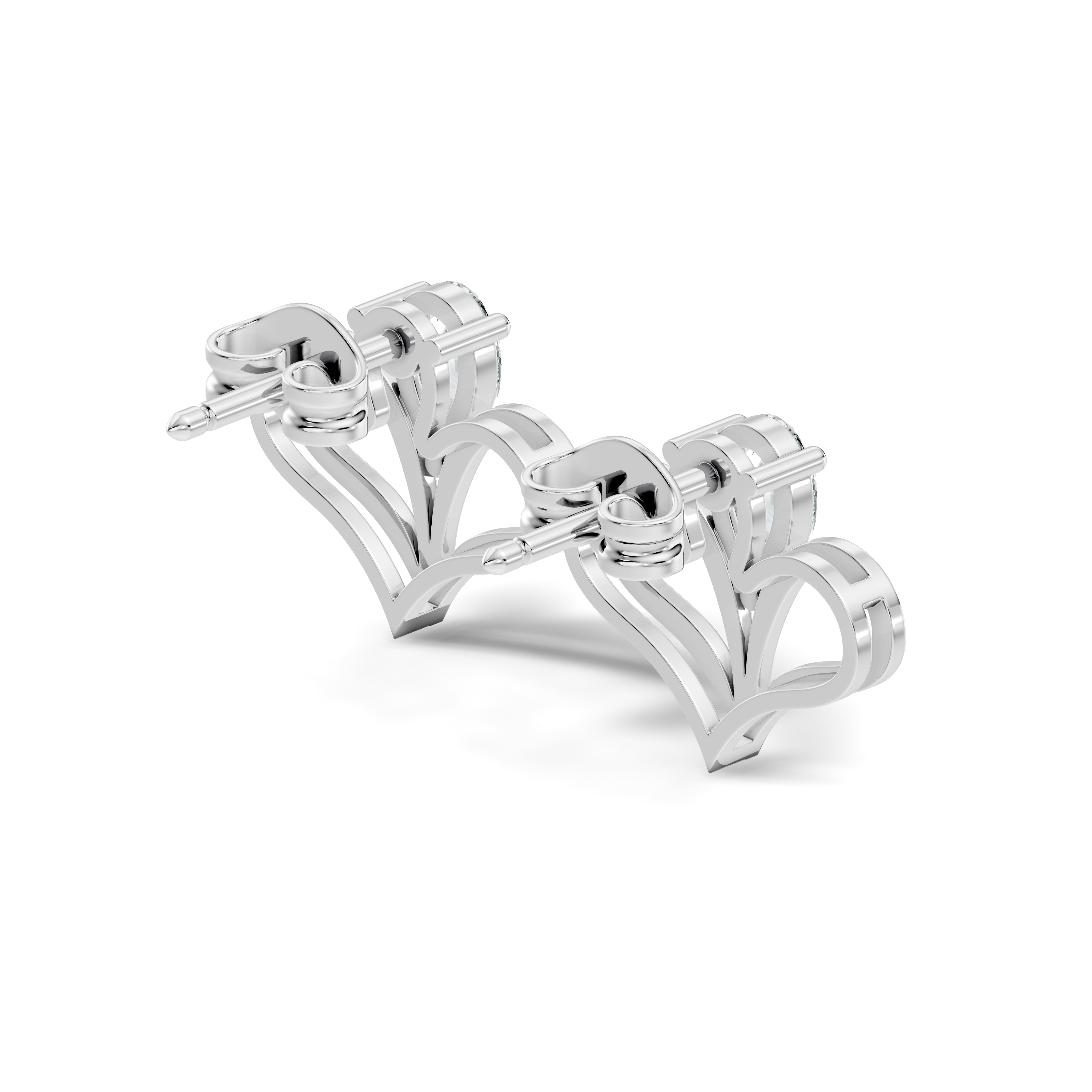 Pear Cut Solitaire & Open Heart Wing Diamond Stud