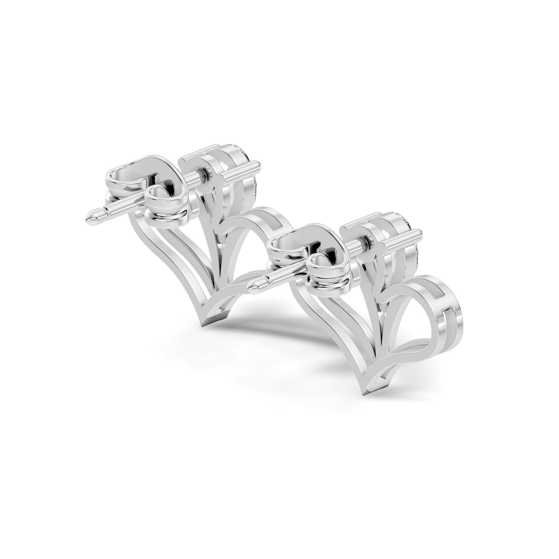 Pear Cut Solitaire & Open Heart Wing Diamond Stud
