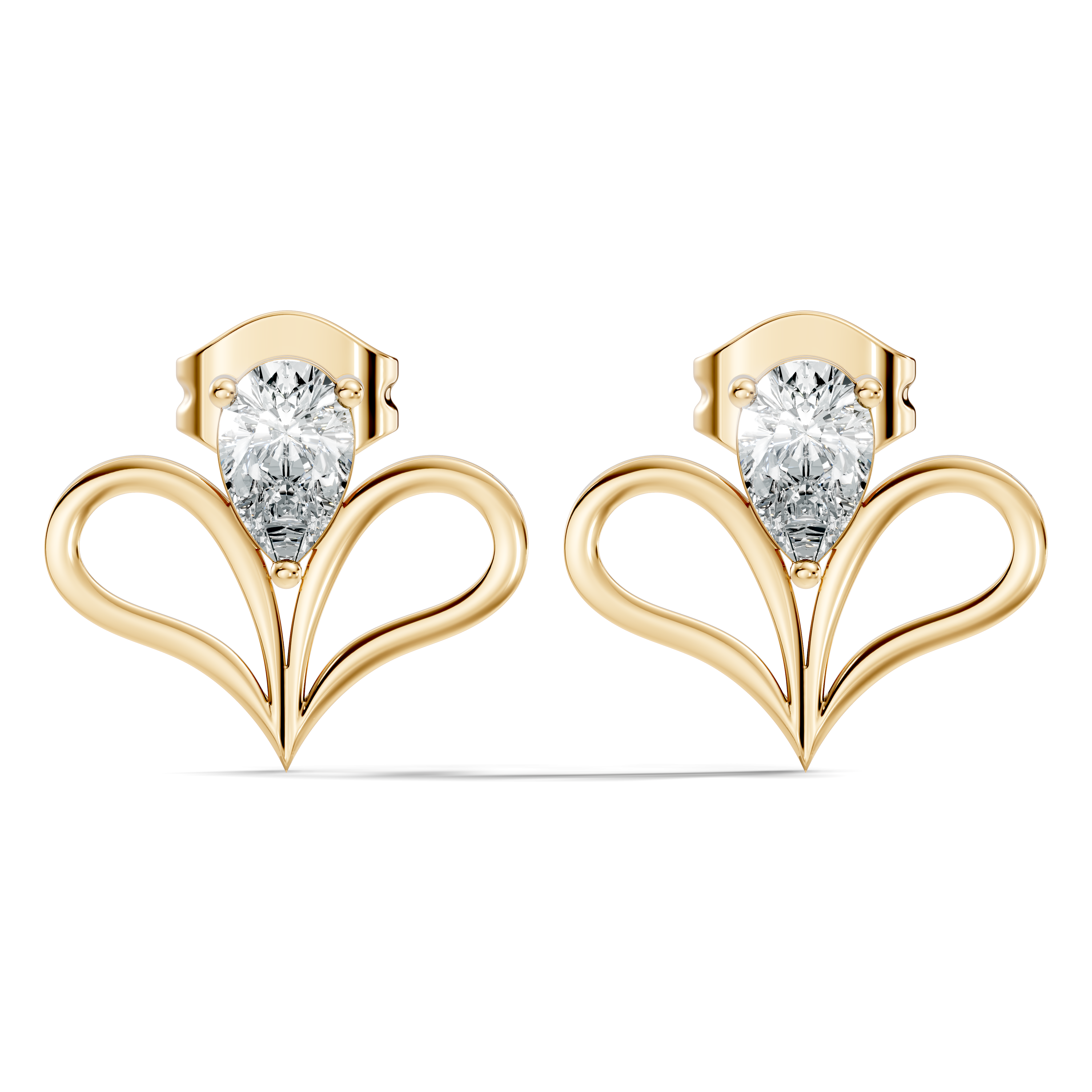Pear Cut Solitaire & Open Heart Wing Diamond Stud