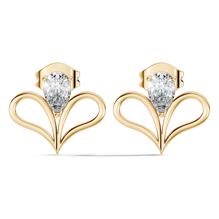 Pear Cut Solitaire & Open Heart Wing Diamond Stud
