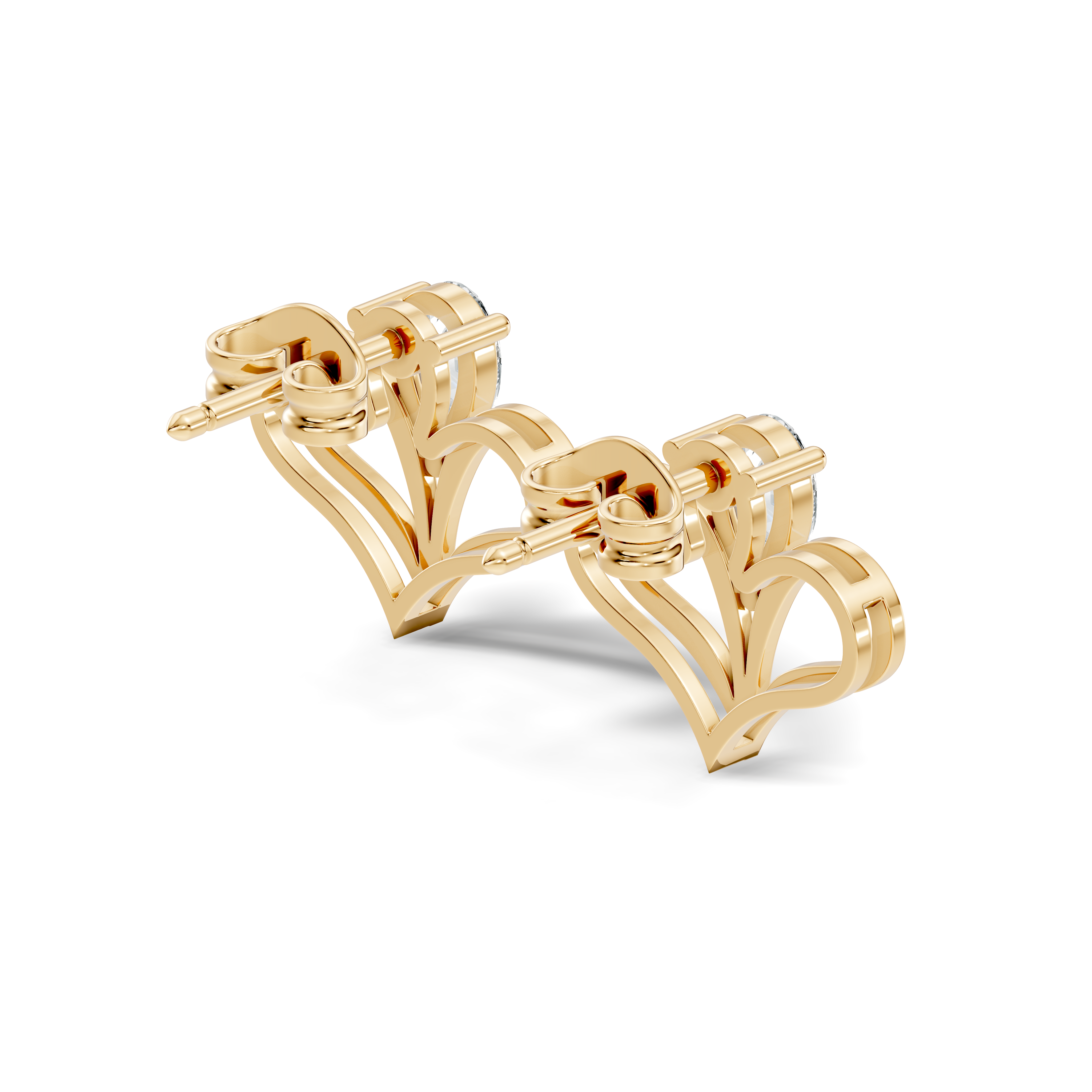 Pear Cut Solitaire & Open Heart Wing Diamond Stud