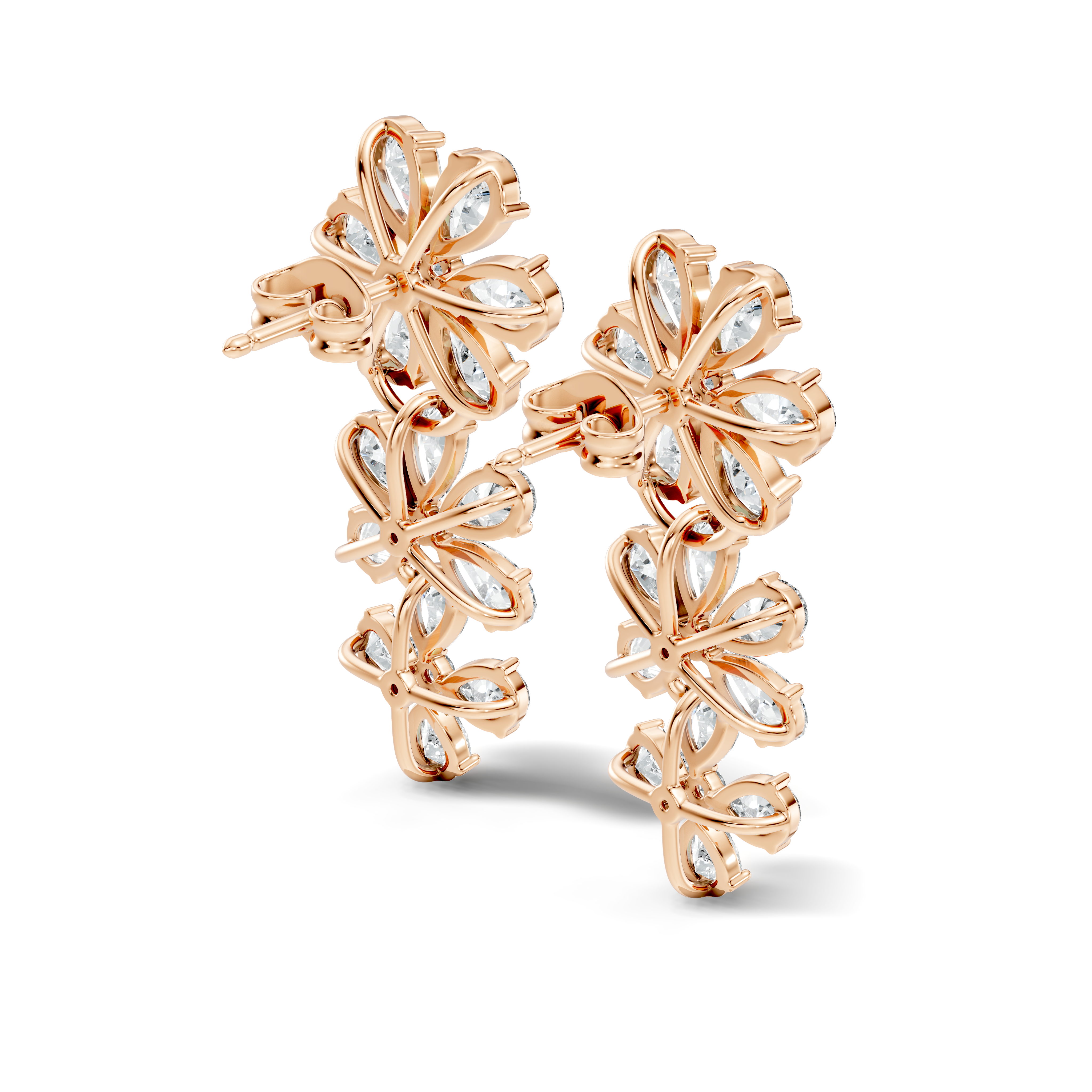 Pear & Round Diamond Triple Tier Floral Drop Earrings