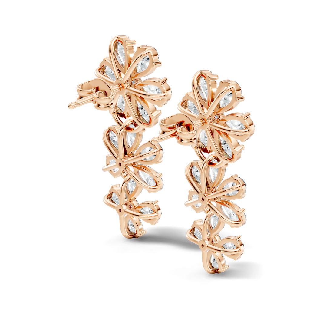 Pear & Round Diamond Triple Tier Floral Drop Earrings