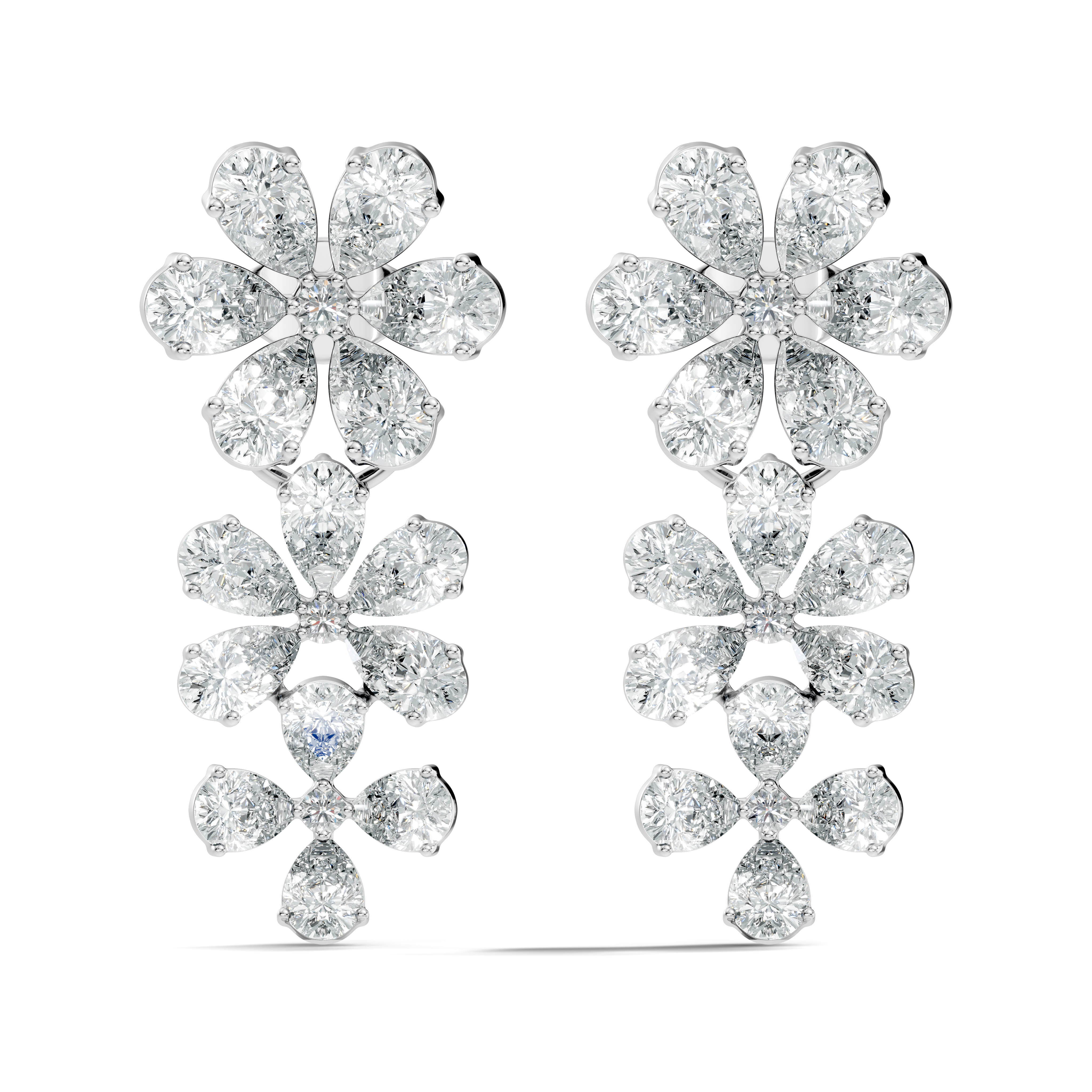 Pear & Round Diamond Triple Tier Floral Drop Earrings
