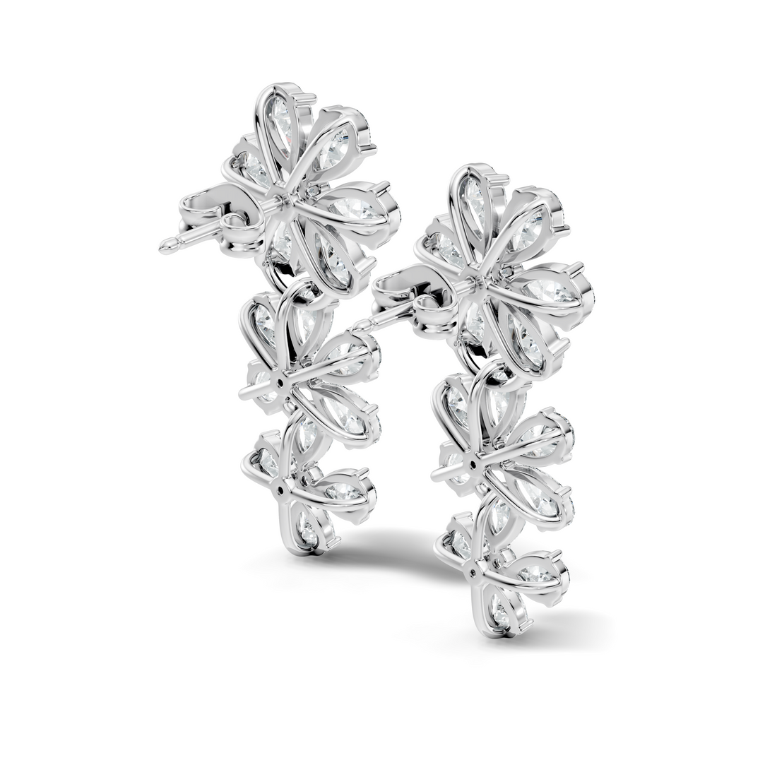 Pear & Round Diamond Triple Tier Floral Drop Earrings