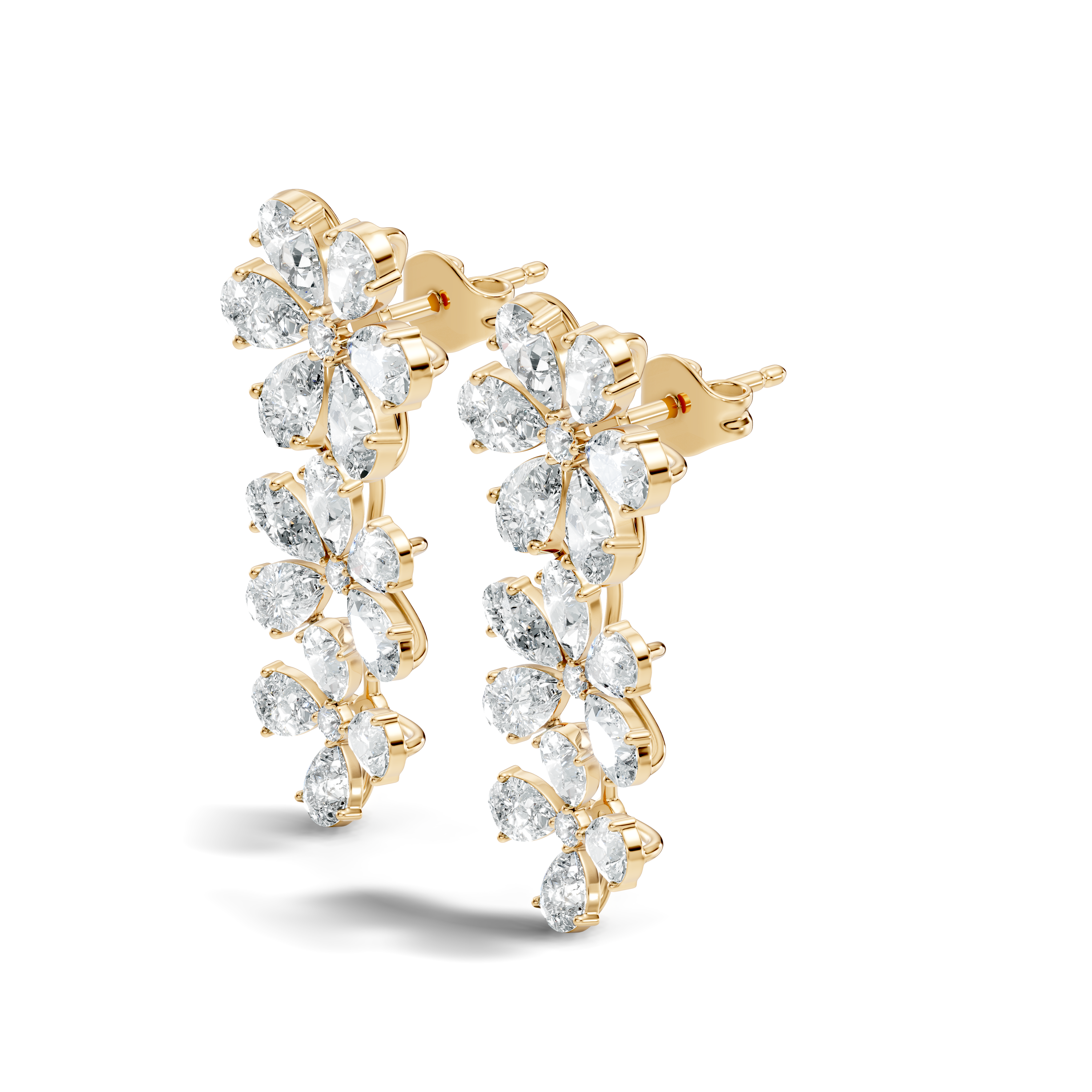 Pear & Round Diamond Triple Tier Floral Drop Earrings