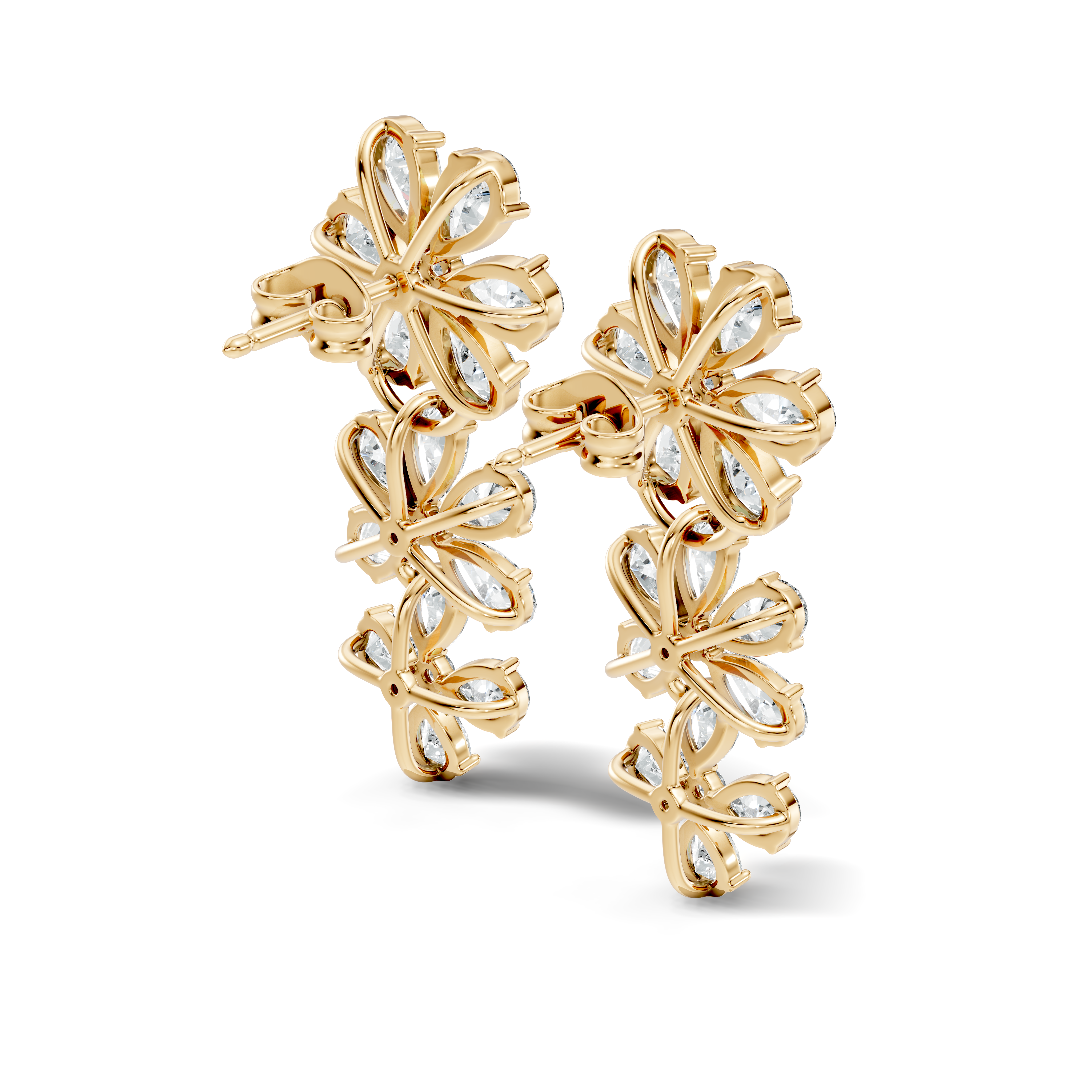 Pear & Round Diamond Triple Tier Floral Drop Earrings