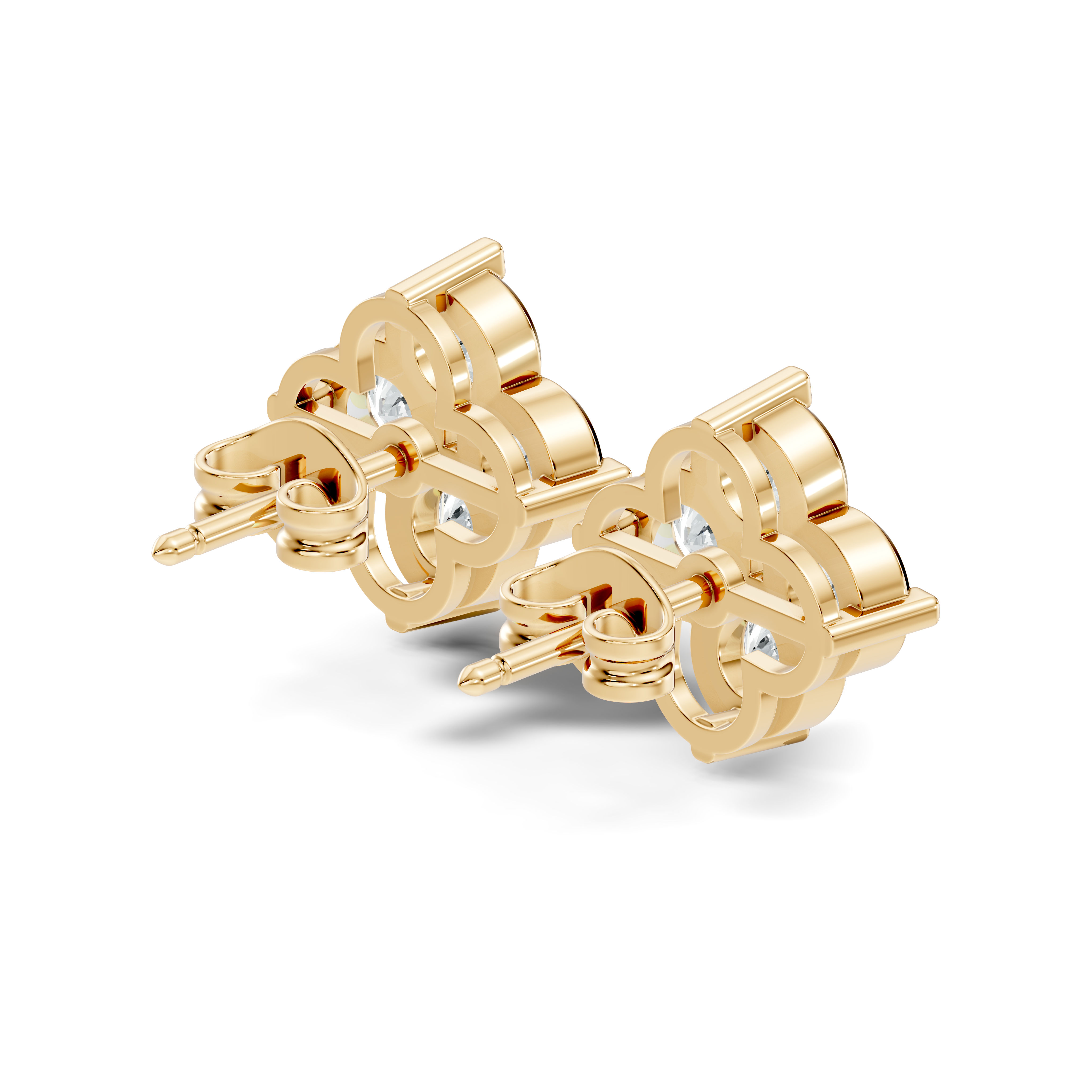 Four-Petal Floral Clover Round Diamond Cluster Stud