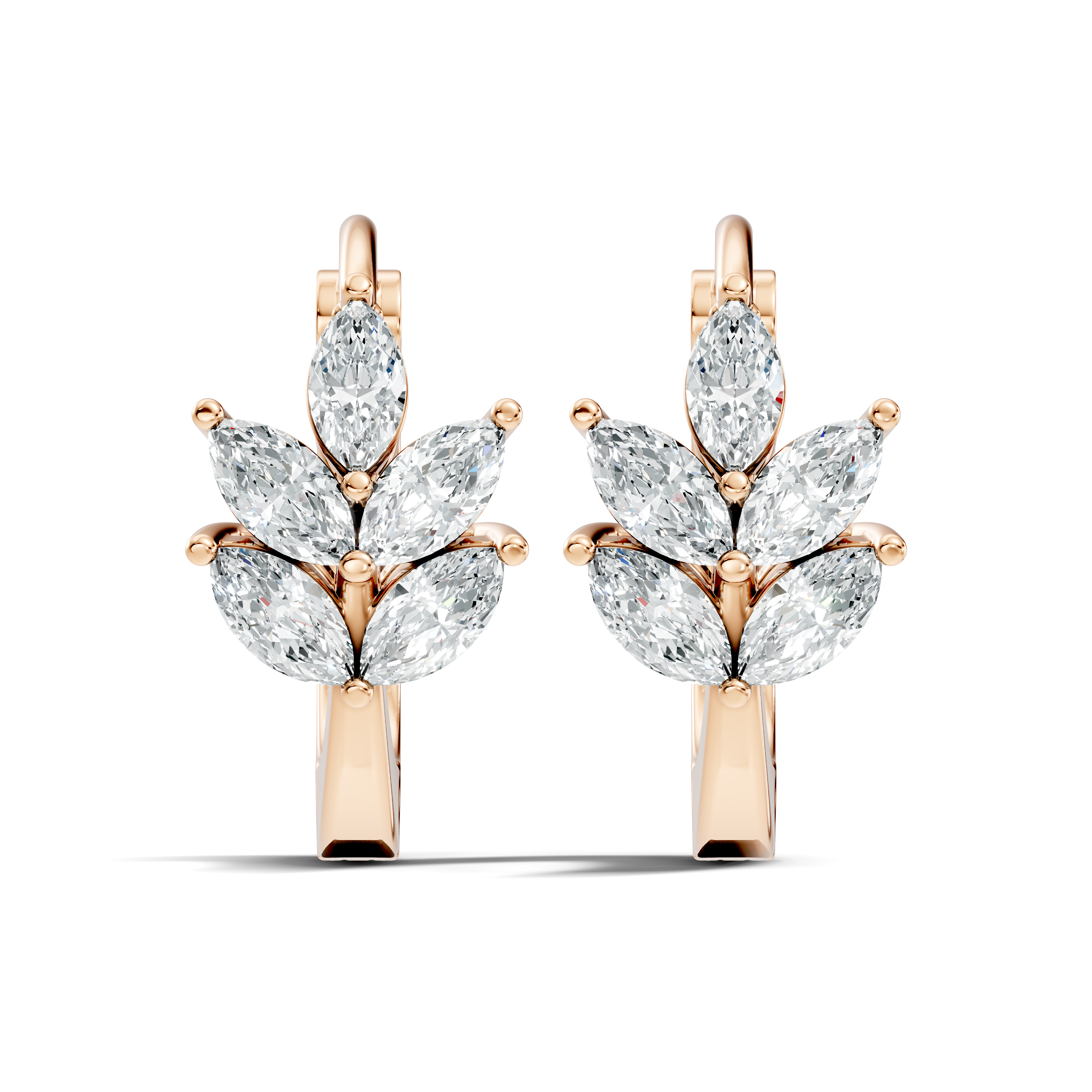 Marquise Cut Diamond Leaf Cluster Huggie Hoop Earrings