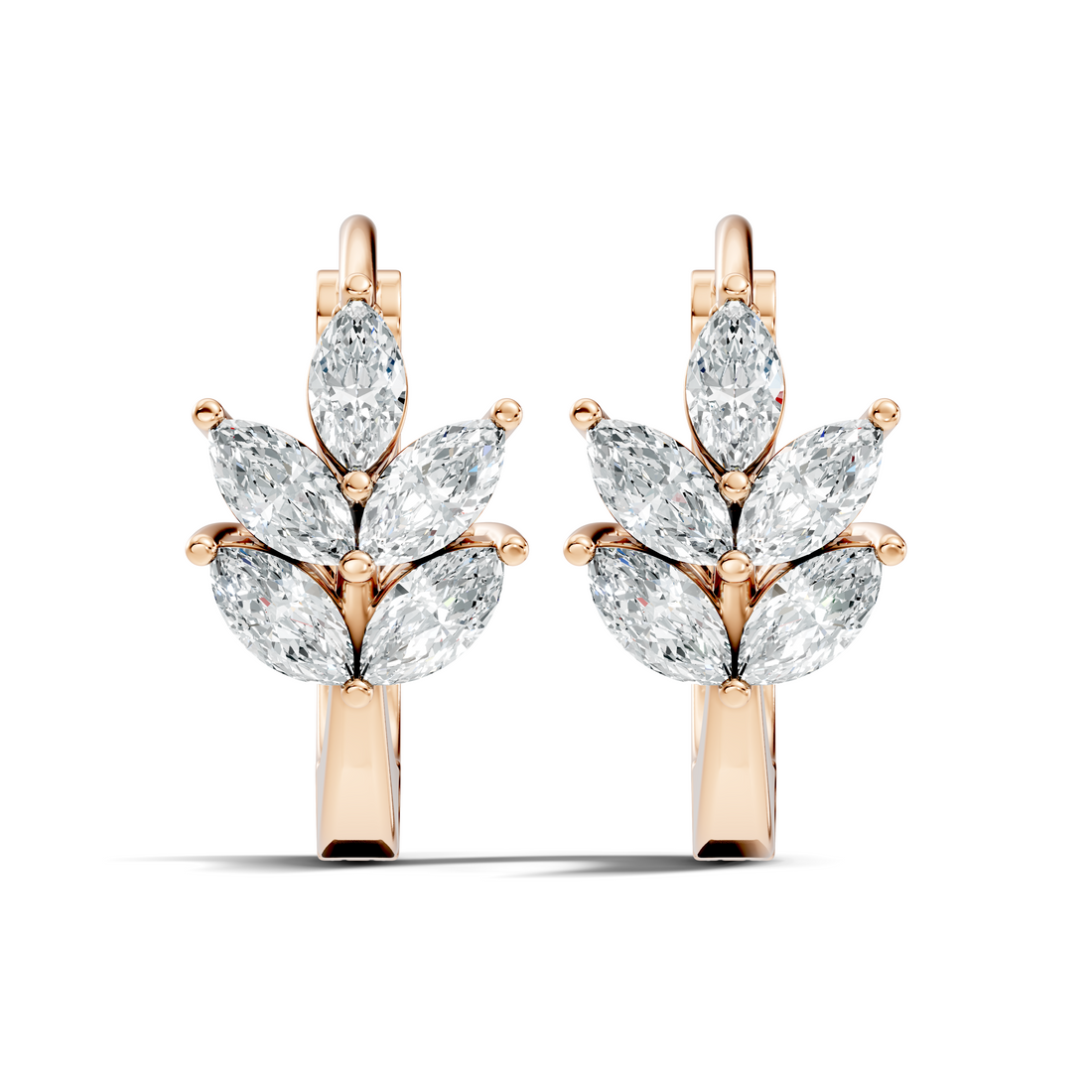 Marquise Cut Diamond Leaf Cluster Huggie Hoop Earrings