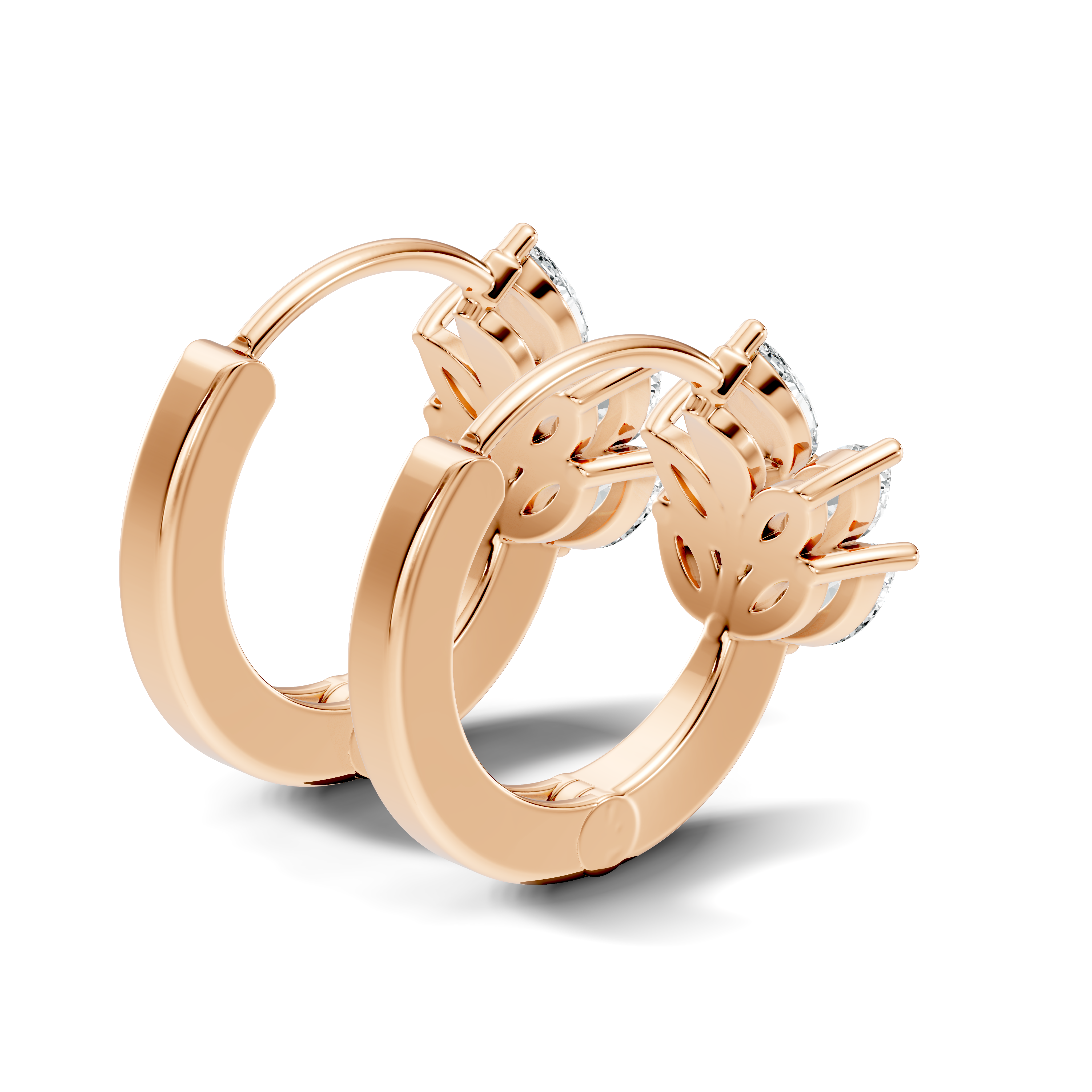 Marquise Cut Diamond Leaf Cluster Huggie Hoop Earrings
