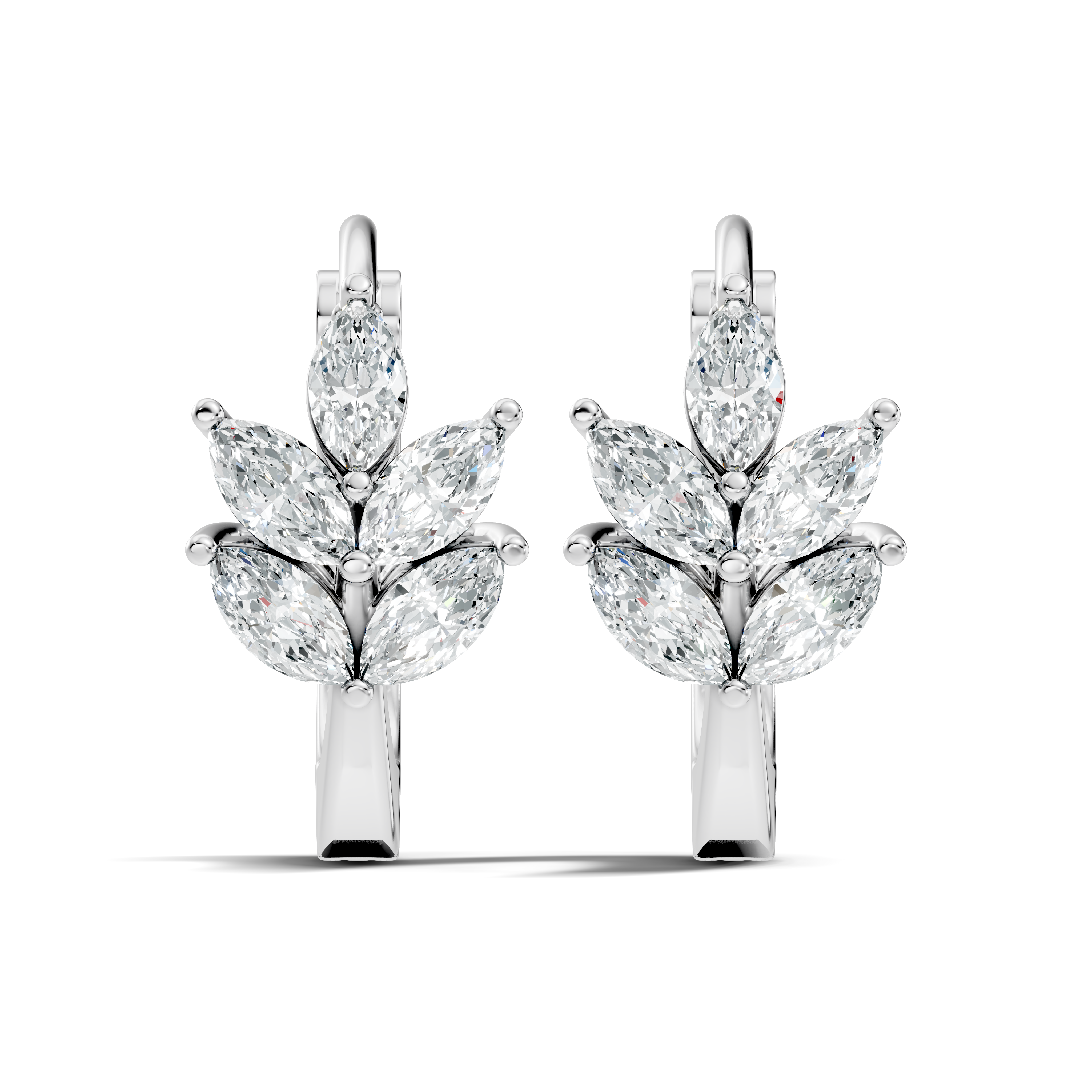 Marquise Cut Diamond Leaf Cluster Huggie Hoop Earrings