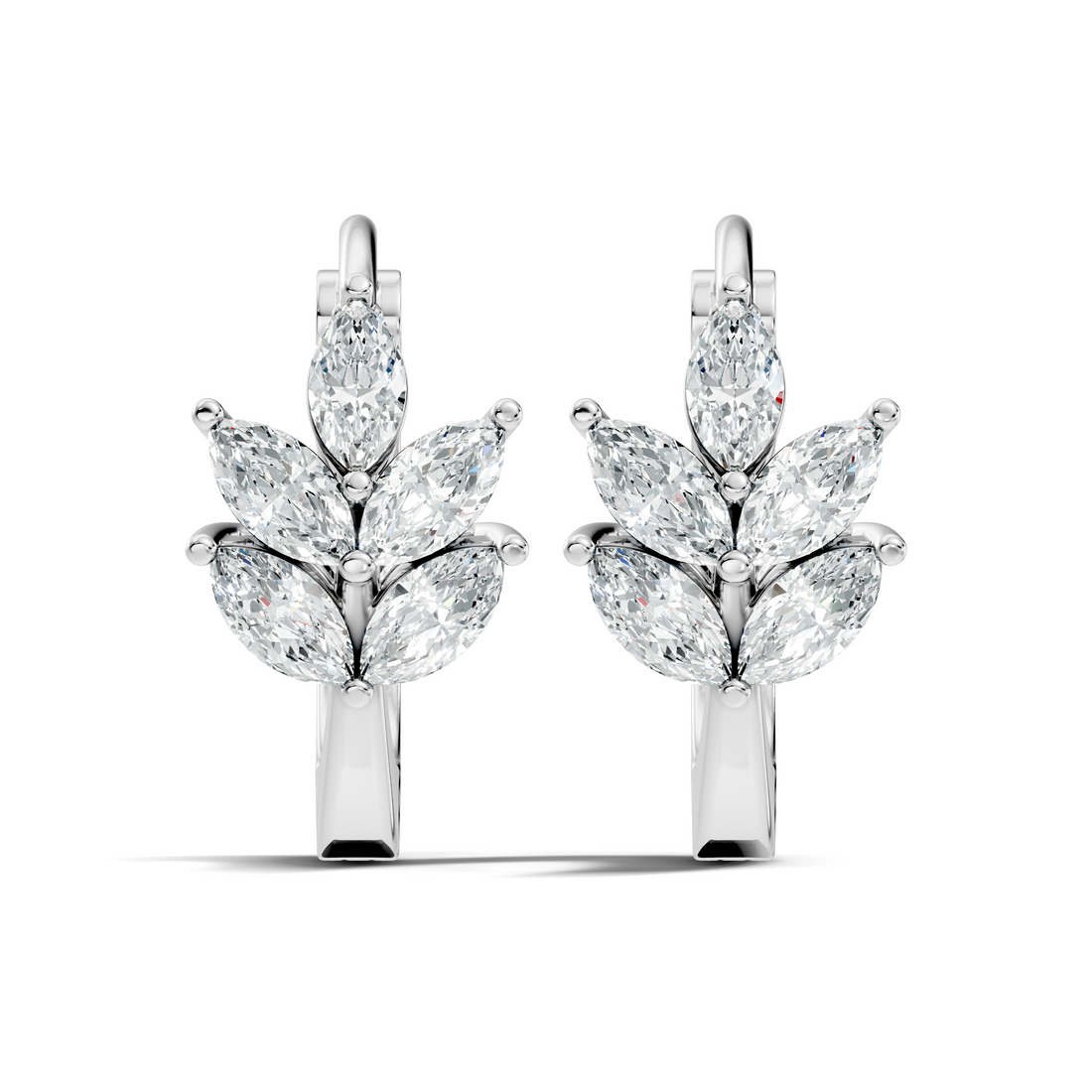 Marquise Cut Diamond Leaf Cluster Huggie Hoop Earrings