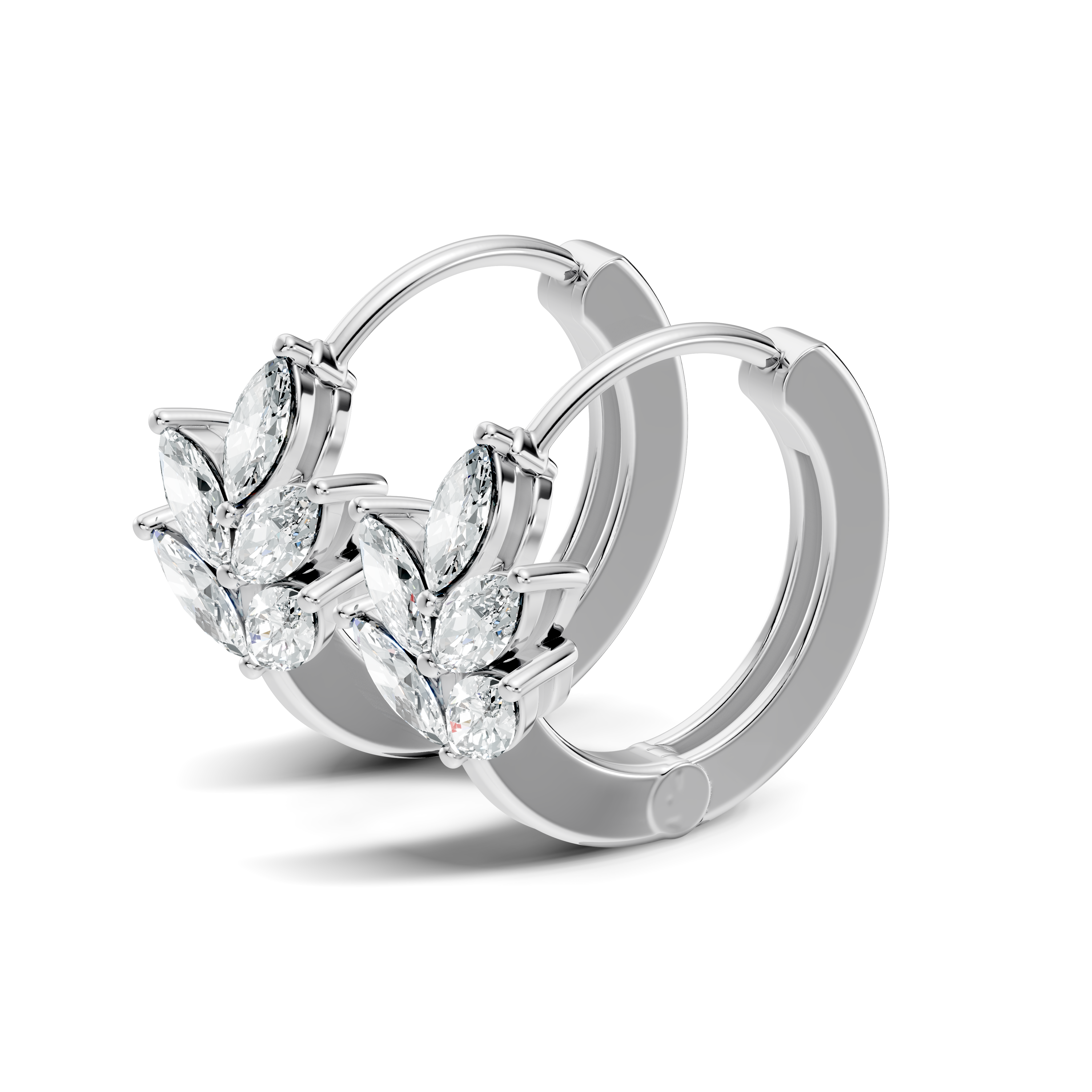 Marquise Cut Diamond Leaf Cluster Huggie Hoop Earrings