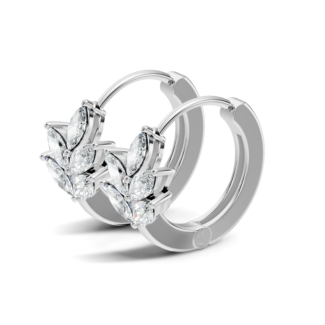 Marquise Cut Diamond Leaf Cluster Huggie Hoop Earrings