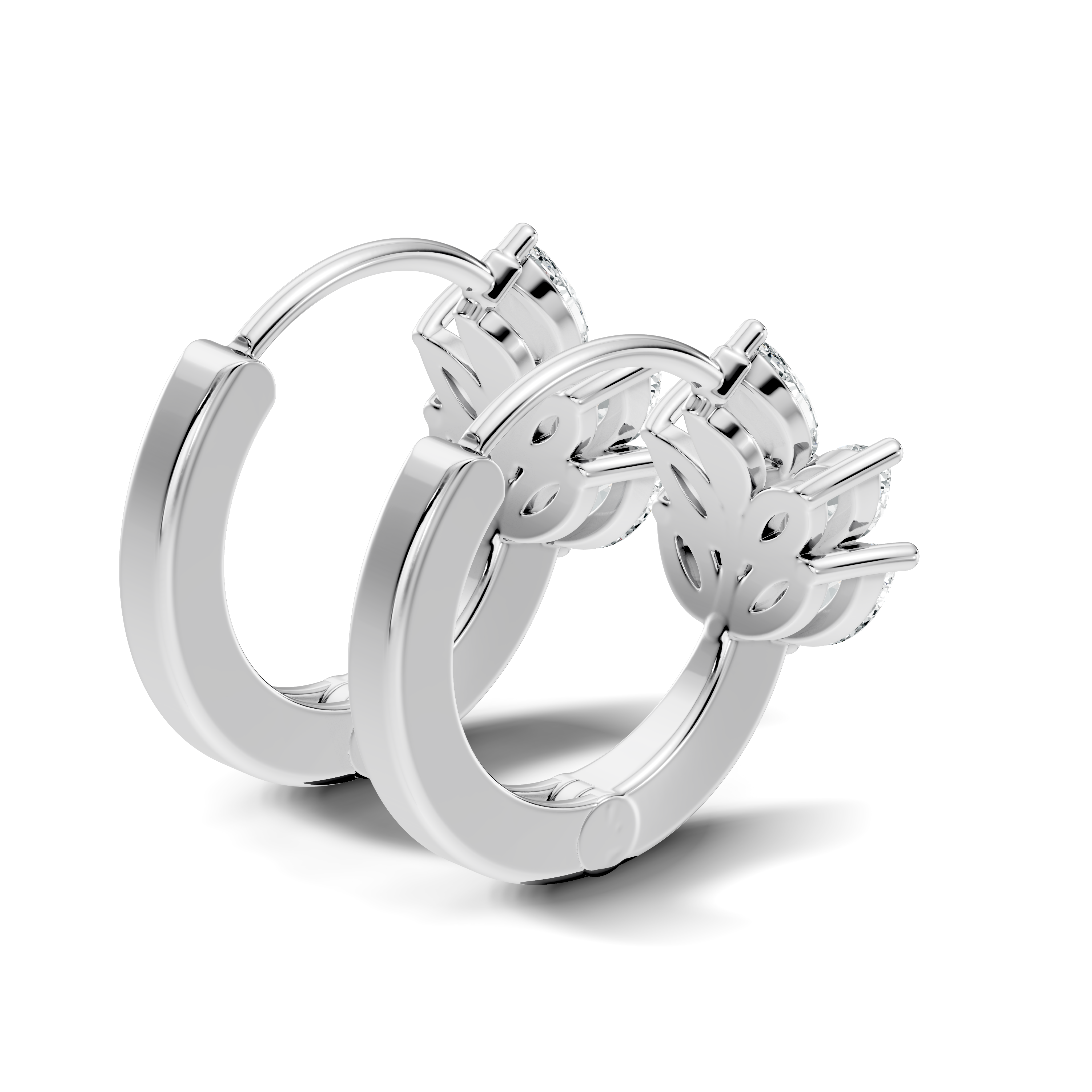 Marquise Cut Diamond Leaf Cluster Huggie Hoop Earrings