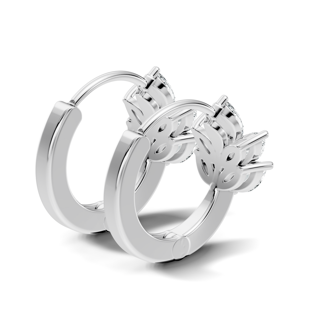 Marquise Cut Diamond Leaf Cluster Huggie Hoop Earrings