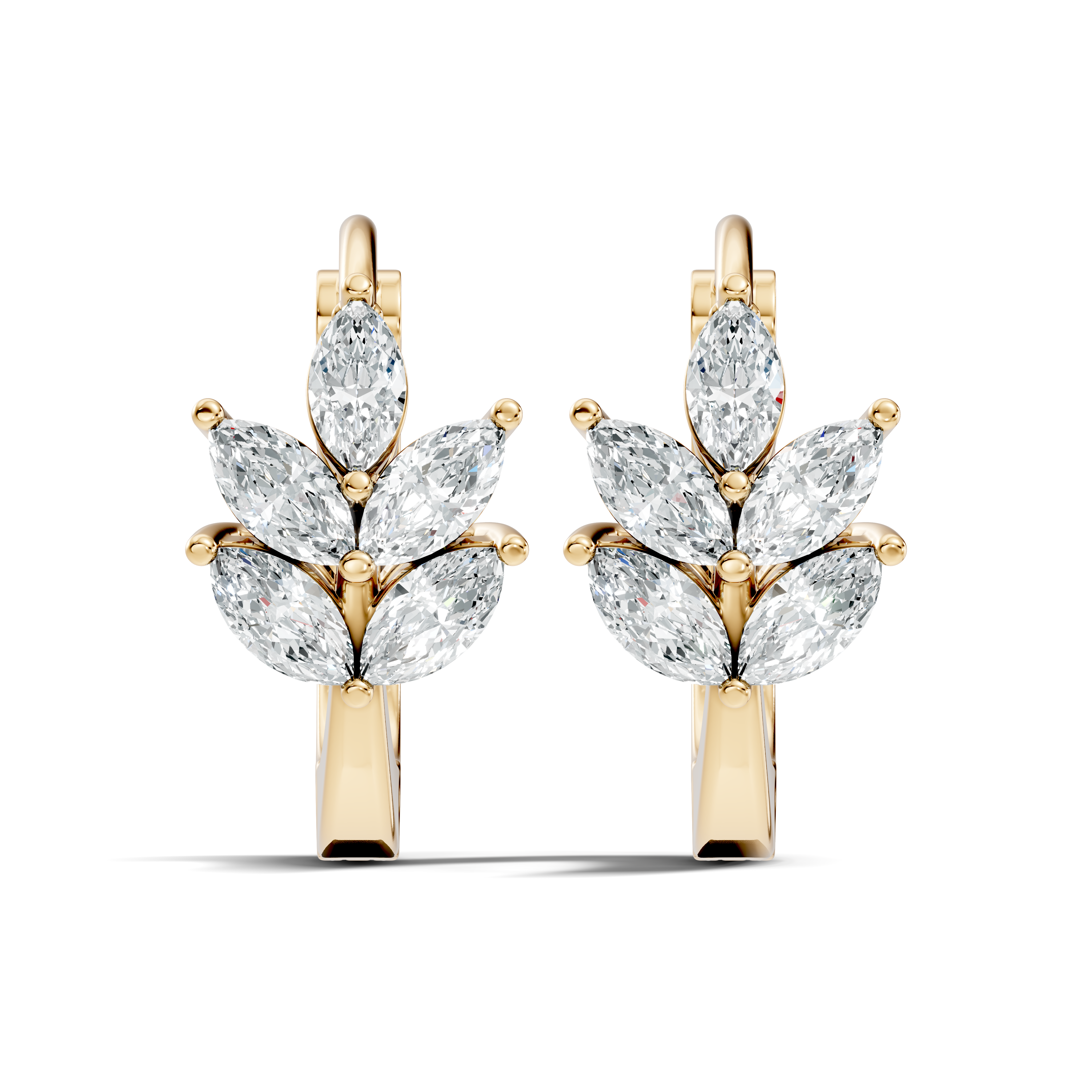 Marquise Cut Diamond Leaf Cluster Huggie Hoop Earrings