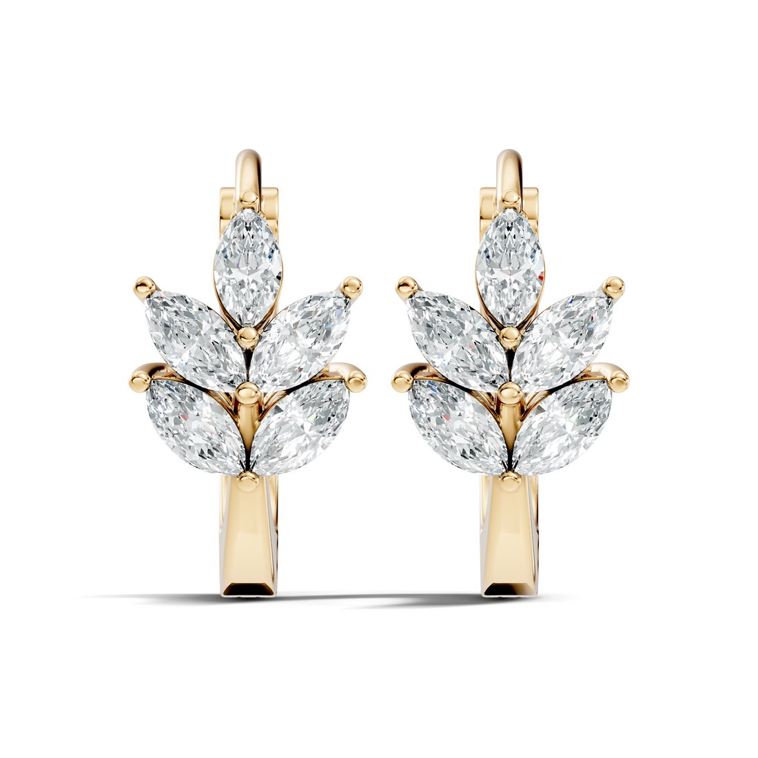 Marquise Cut Diamond Leaf Cluster Huggie Hoop Earrings