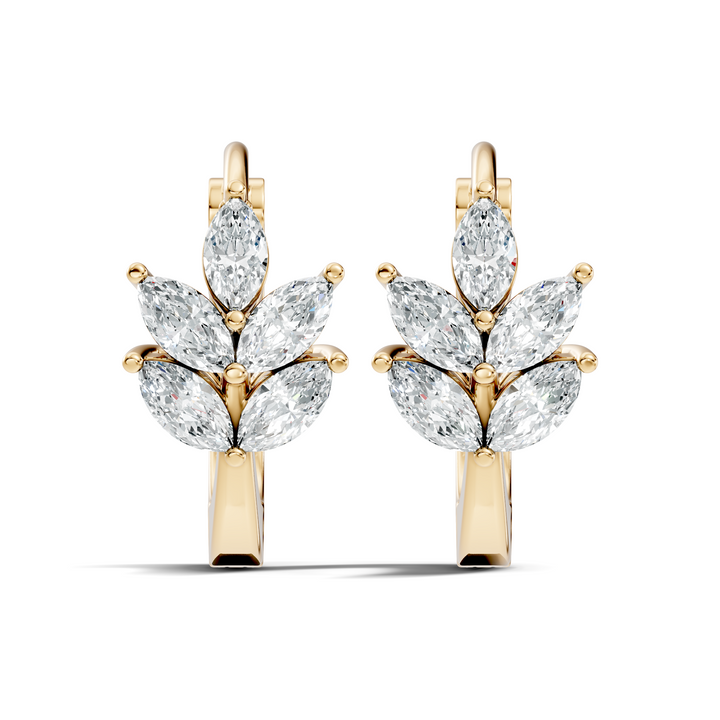 Marquise Cut Diamond Leaf Cluster Huggie Hoop Earrings