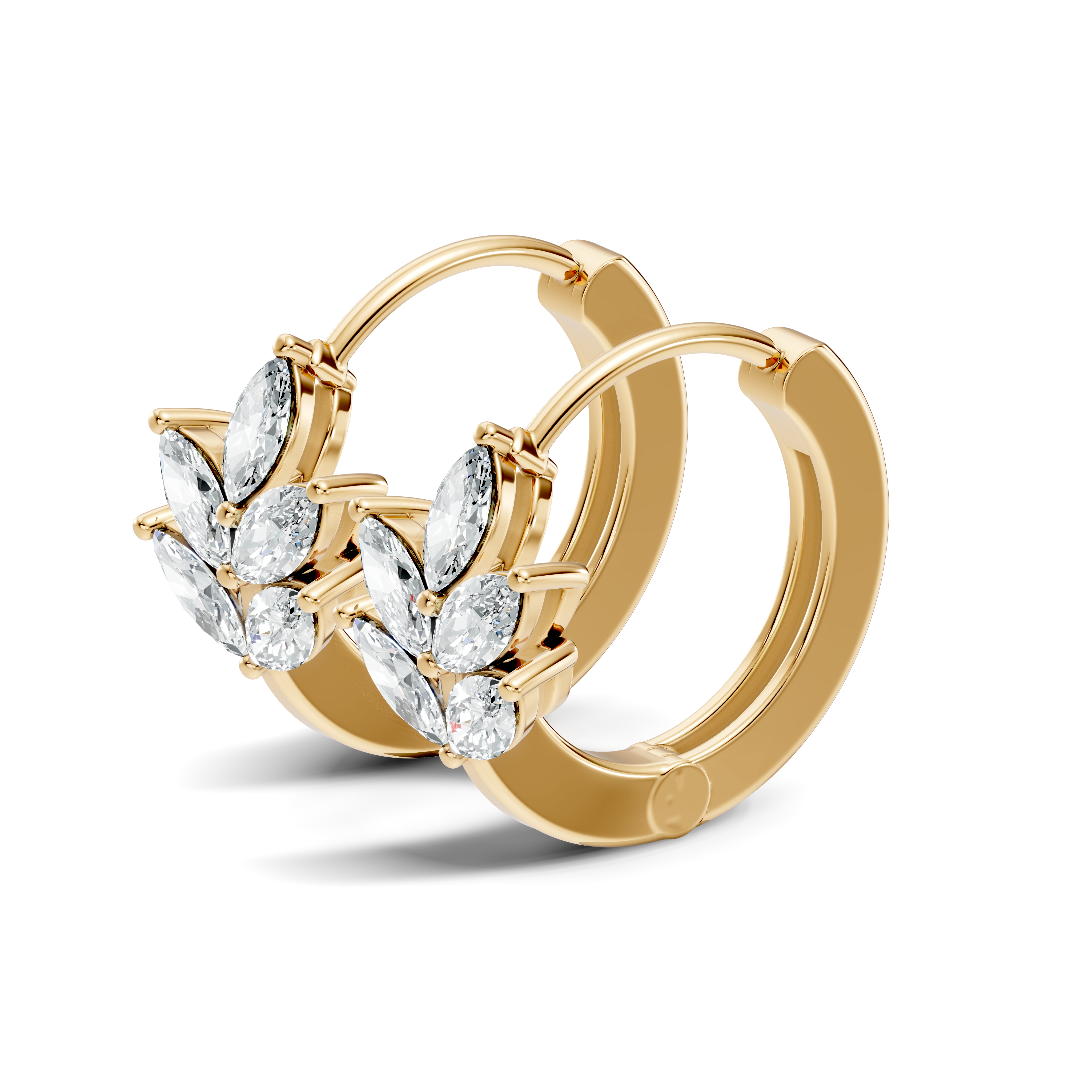 Marquise Cut Diamond Leaf Cluster Huggie Hoop Earrings