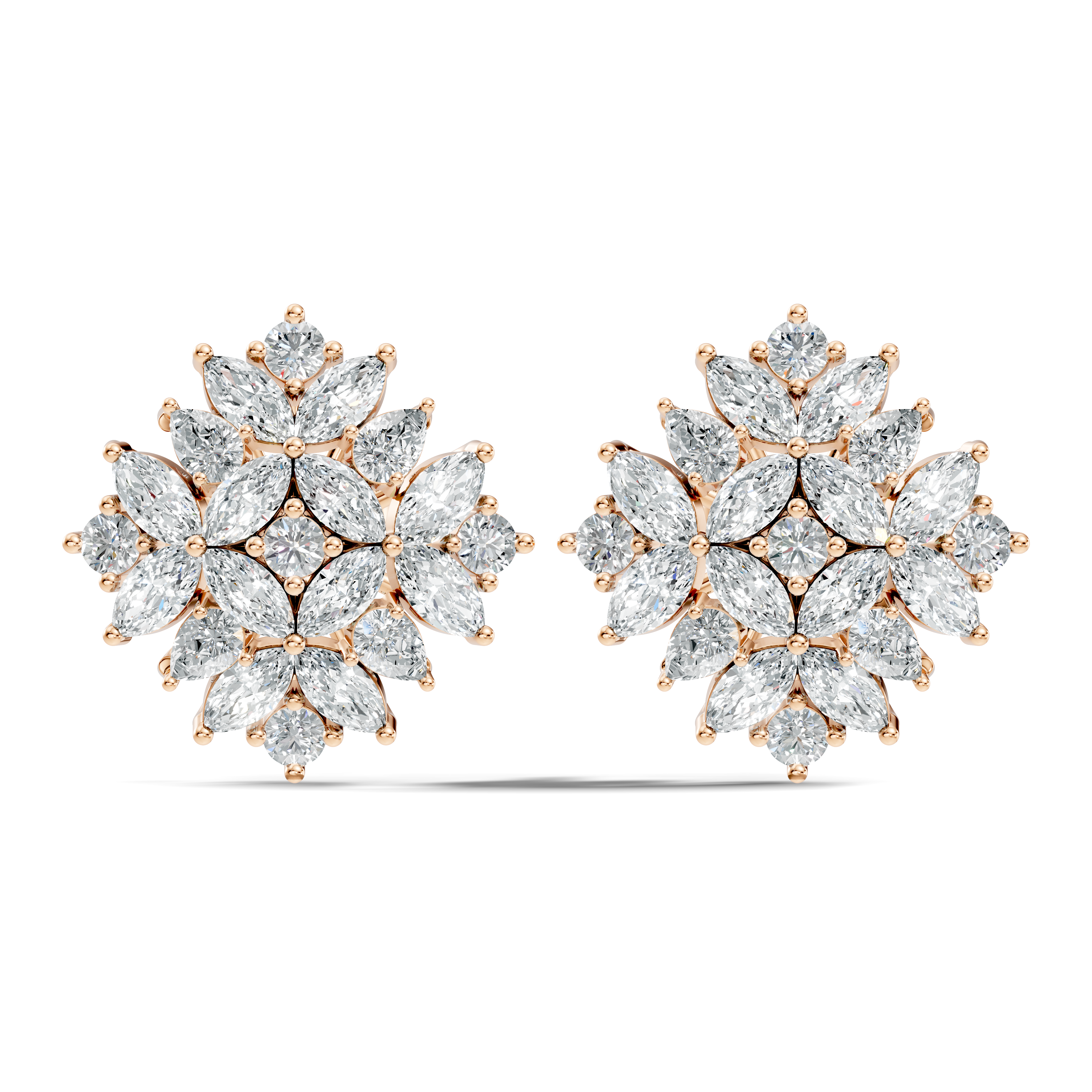 Multi-Shape Marquise, Pear & Round Diamond Mandala Cluster Stud