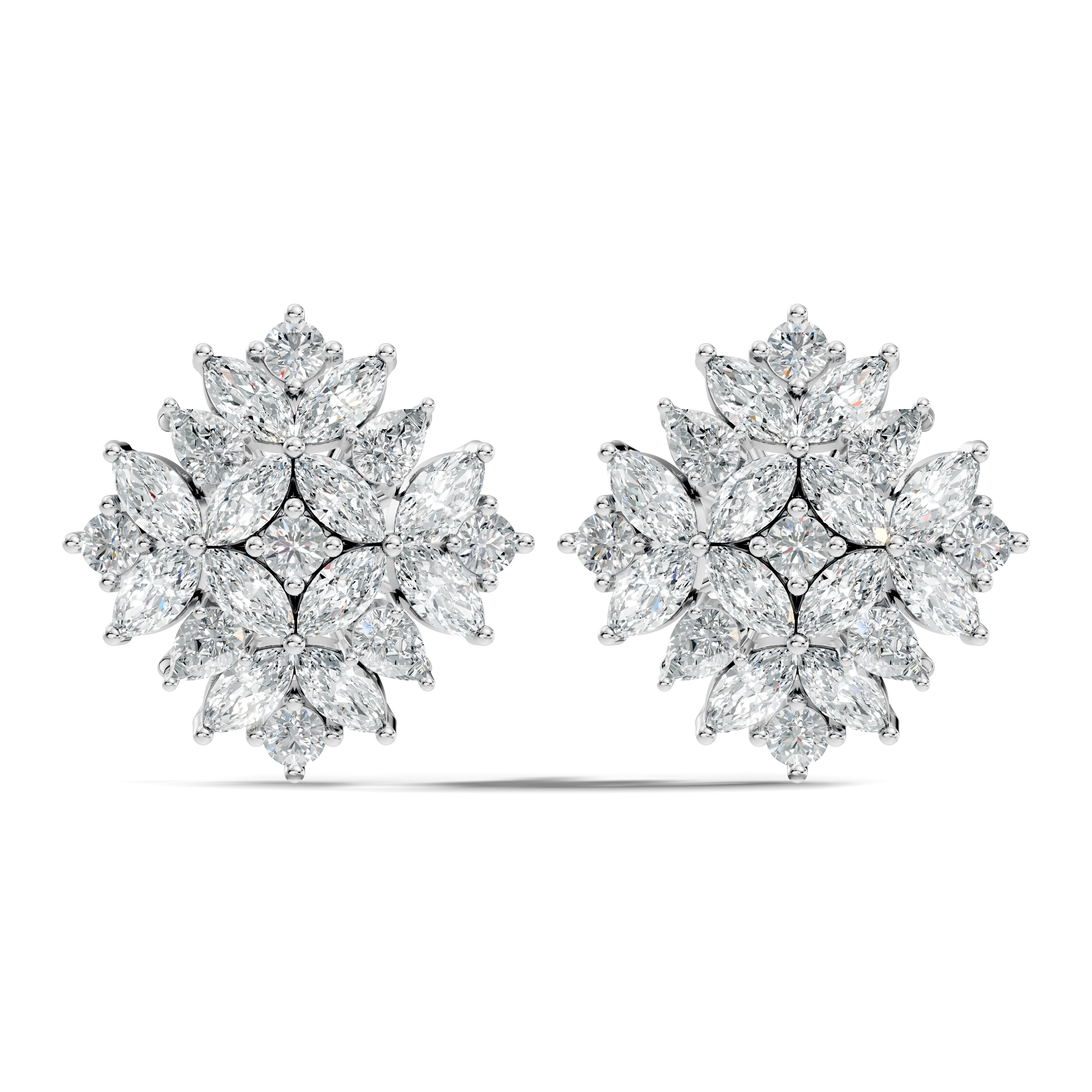 Multi-Shape Marquise, Pear & Round Diamond Mandala Cluster Stud