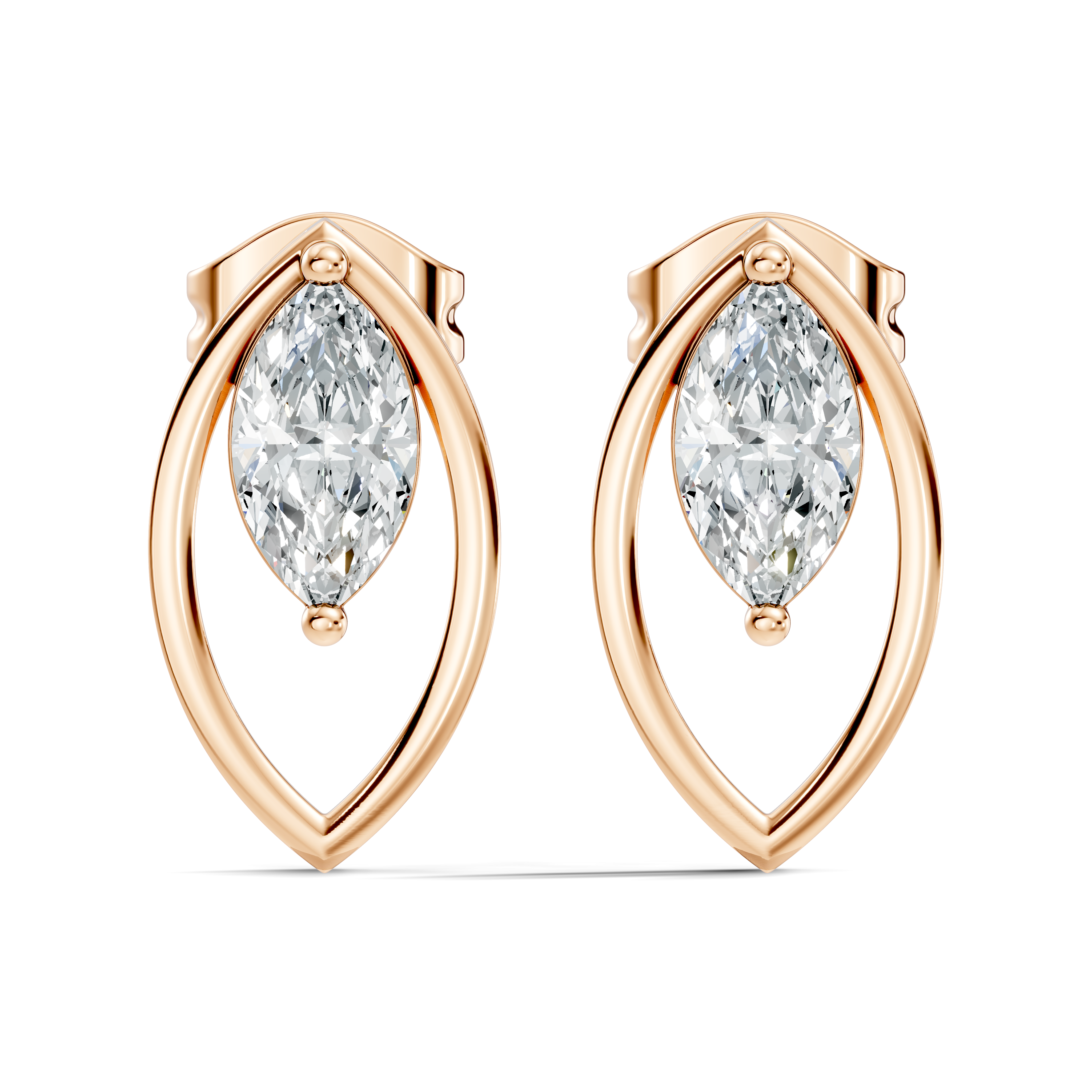 Marquise Cut Solitaire & Open Leaf Frame Stud