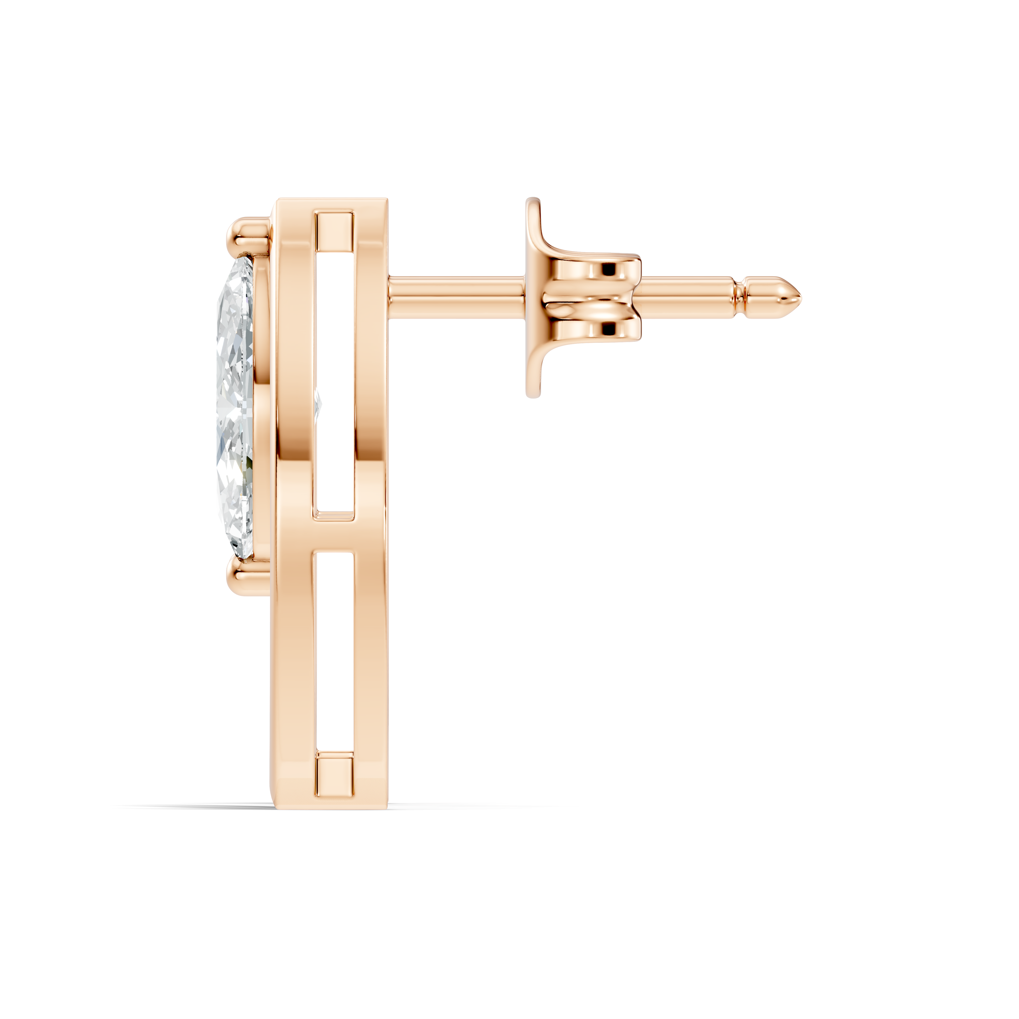Marquise Cut Solitaire & Open Leaf Frame Stud