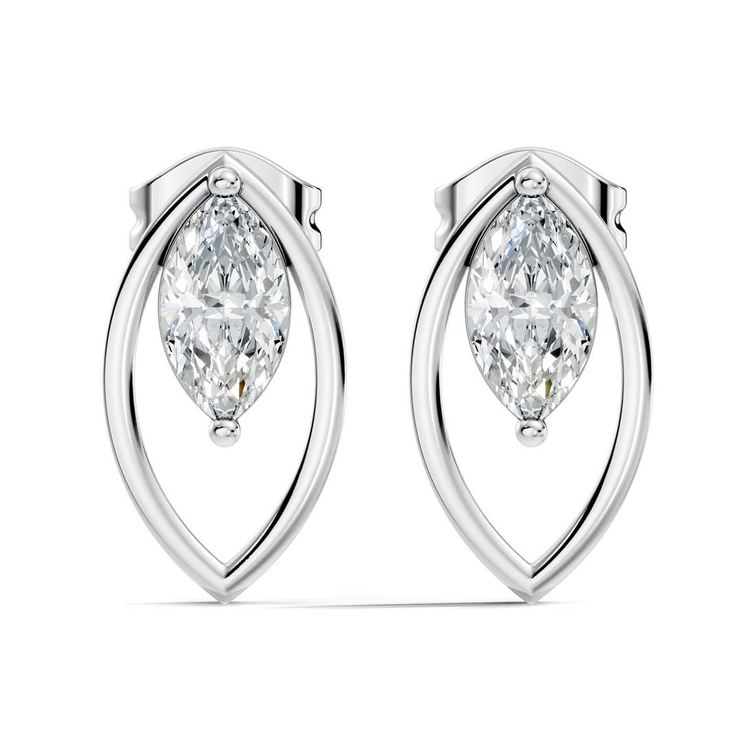 Marquise Cut Solitaire & Open Leaf Frame Stud