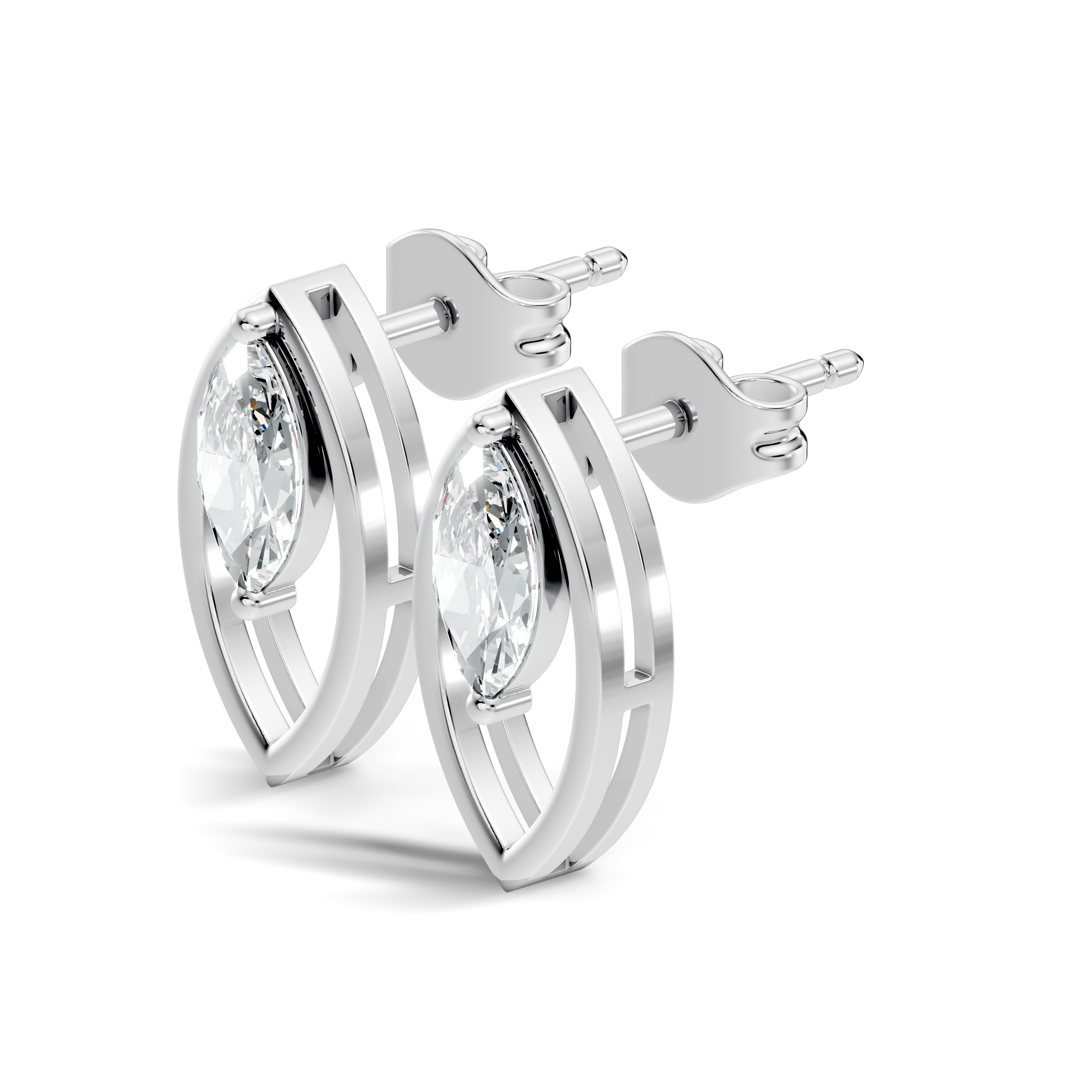 Marquise Cut Solitaire & Open Leaf Frame Stud