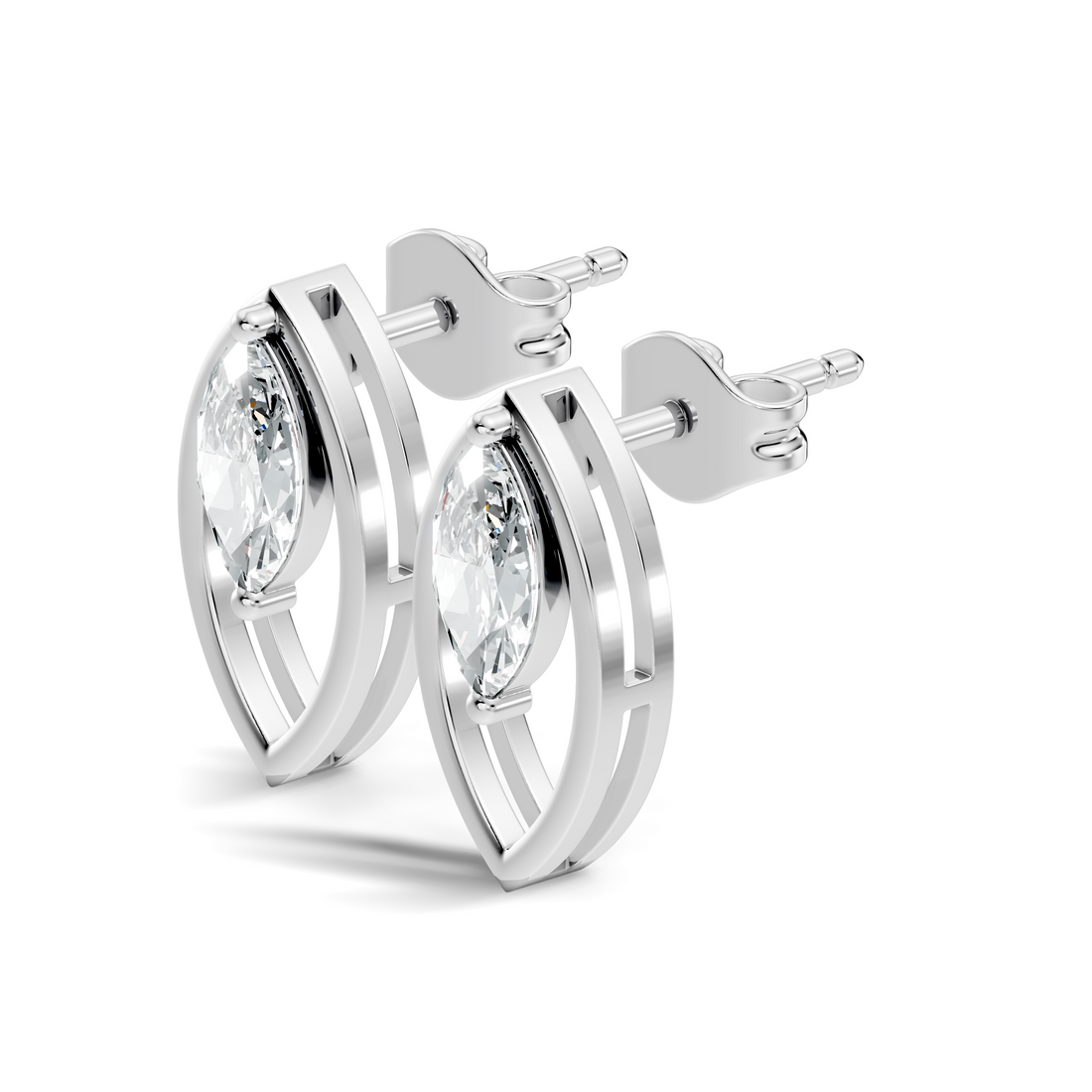 Marquise Cut Solitaire & Open Leaf Frame Stud