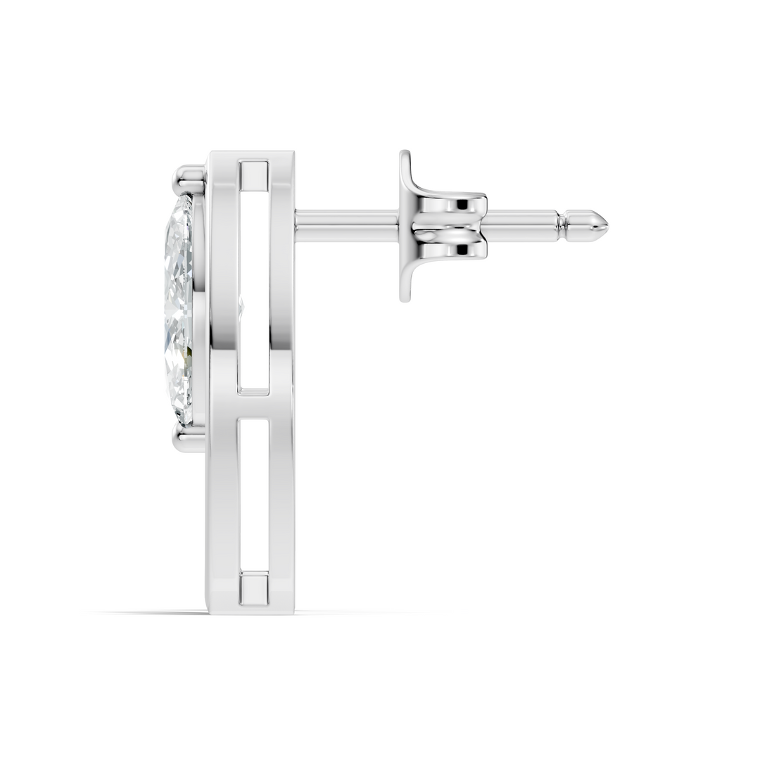 Marquise Cut Solitaire & Open Leaf Frame Stud