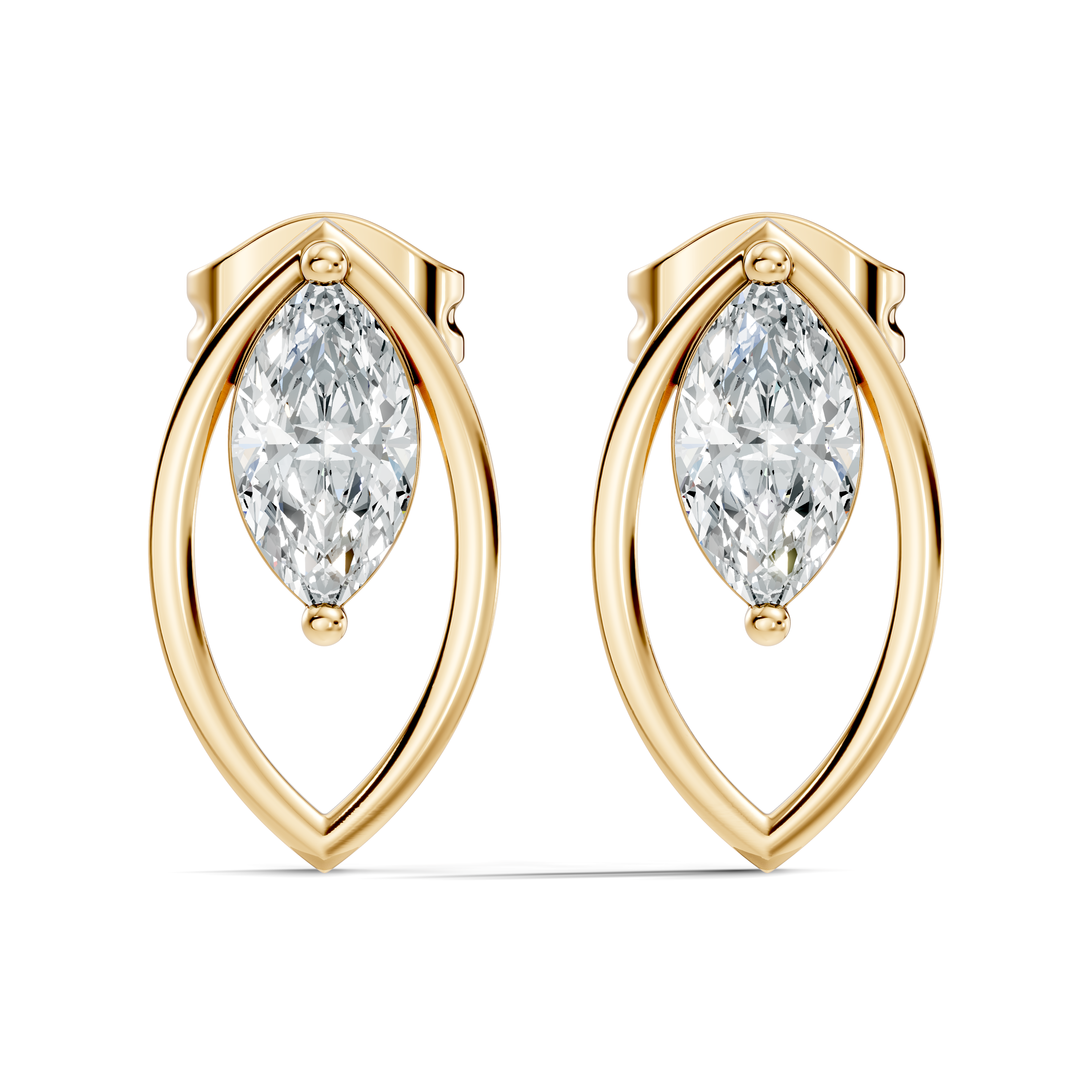 Marquise Cut Solitaire & Open Leaf Frame Stud